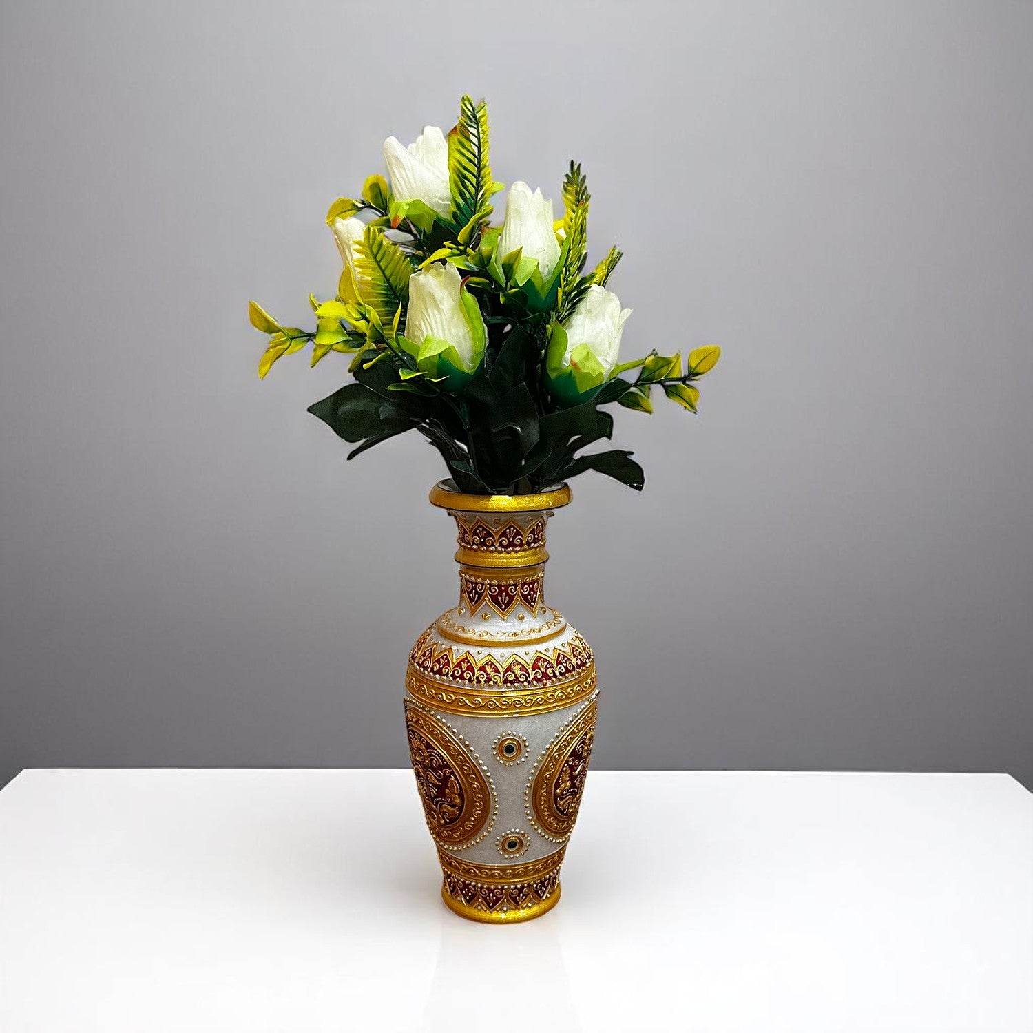 Artificial Flowers Rose Bouquet | Faux Flowers Bunch / Sticks - for Home Decor, Living Room, Office & Festivals Decoration (Vase Not Included) - 15 Inch - Apkamart #Colour_White