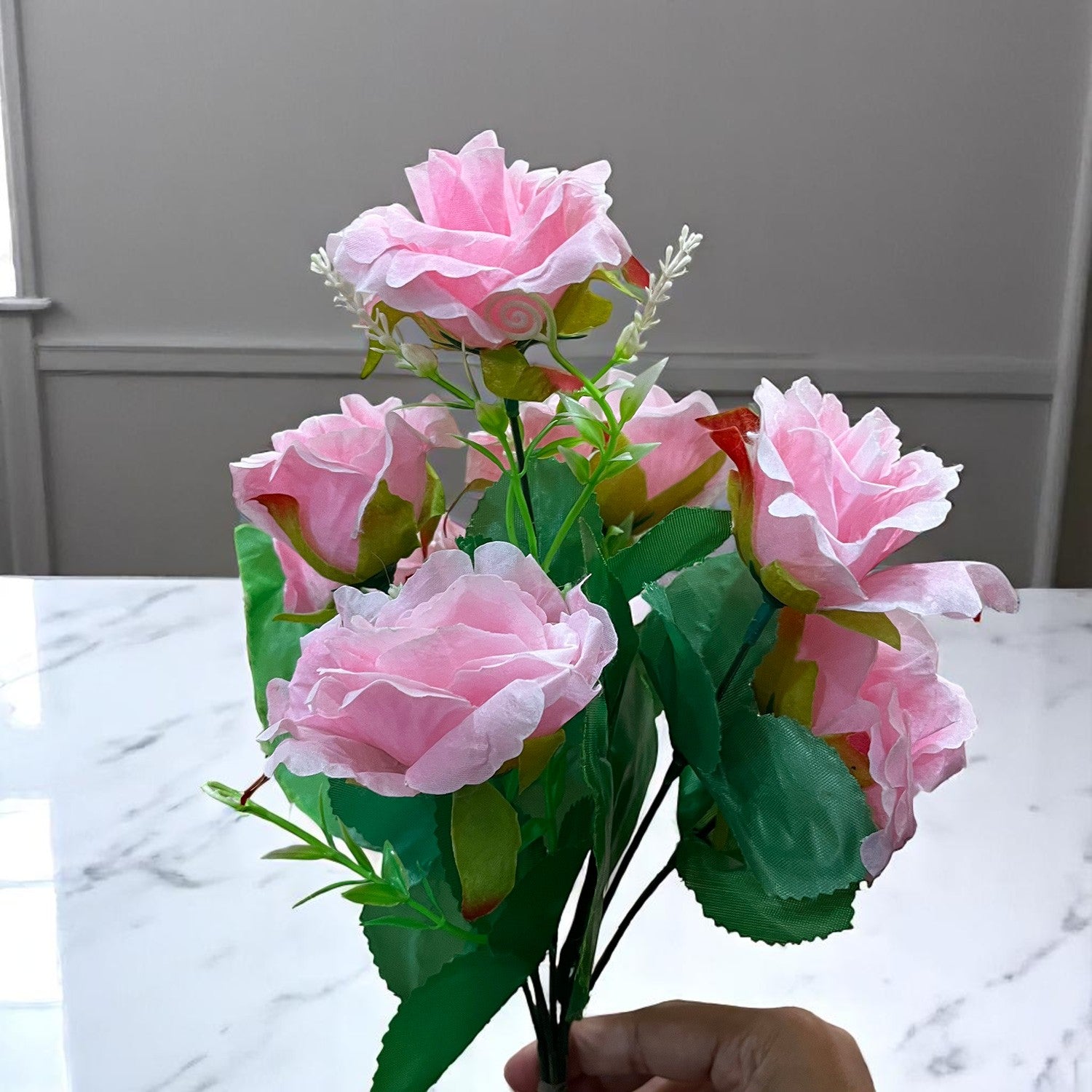Artificial Flowers Rose Bunches for Vase Pot | Faux Flowers Stem - for Home Decor, Living Room, Office & Festivals Decoration (Vase Not Included) - 14 Inch - Apkamart #Colour_Pink