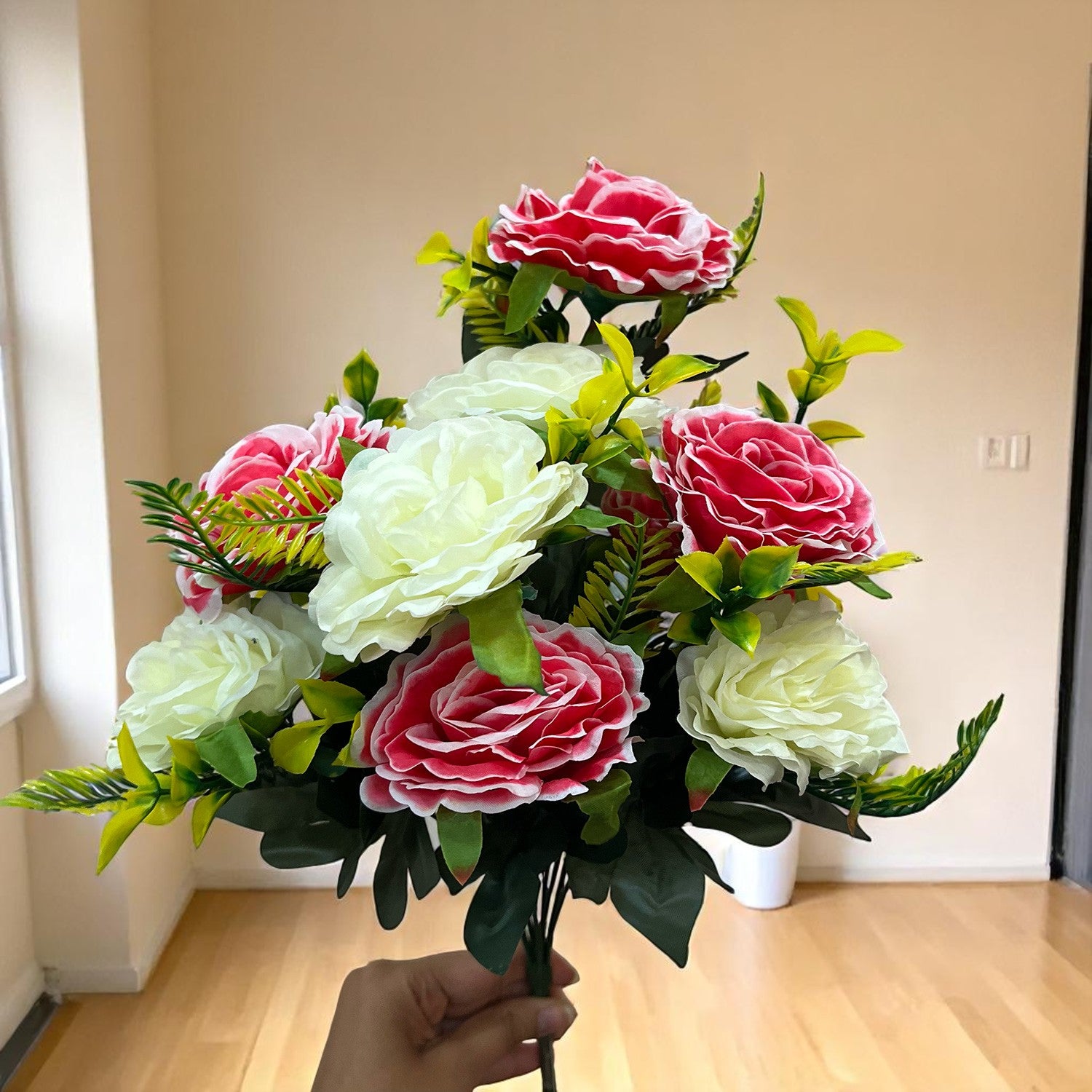 Artificial Flowers Rose Bunches for Vase Pot | Faux Flowers Stem - for Home Decor Living Office Corner Room Side Table Centerpiece - 18 Inch - Apkamart #Style_Design 2