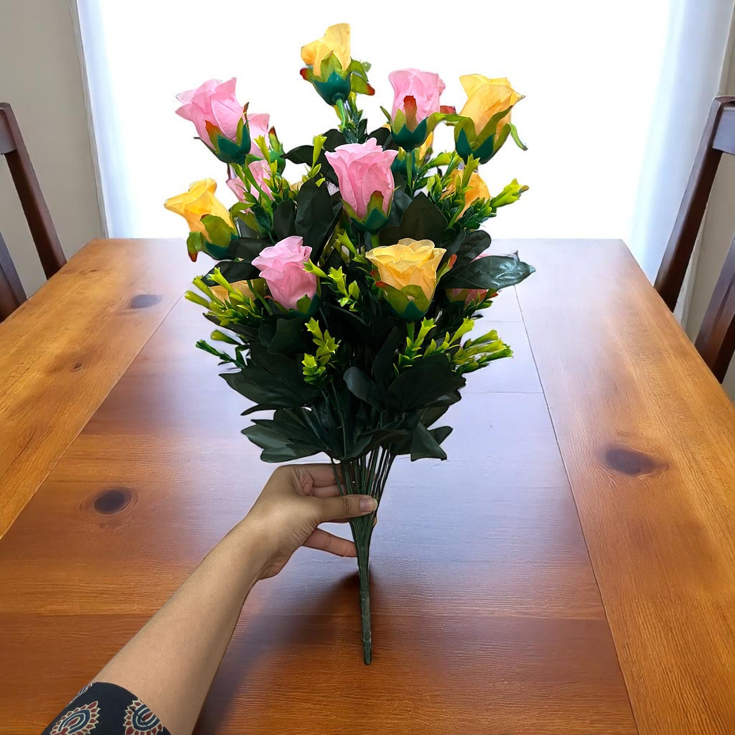 Artificial Rose Flower Bouquets | Faux Flowers Bunch - for Table Vase, Pot, Home Decor, Side Table Centerpiece - 29 Inch - Apkamart #Style_Design 1