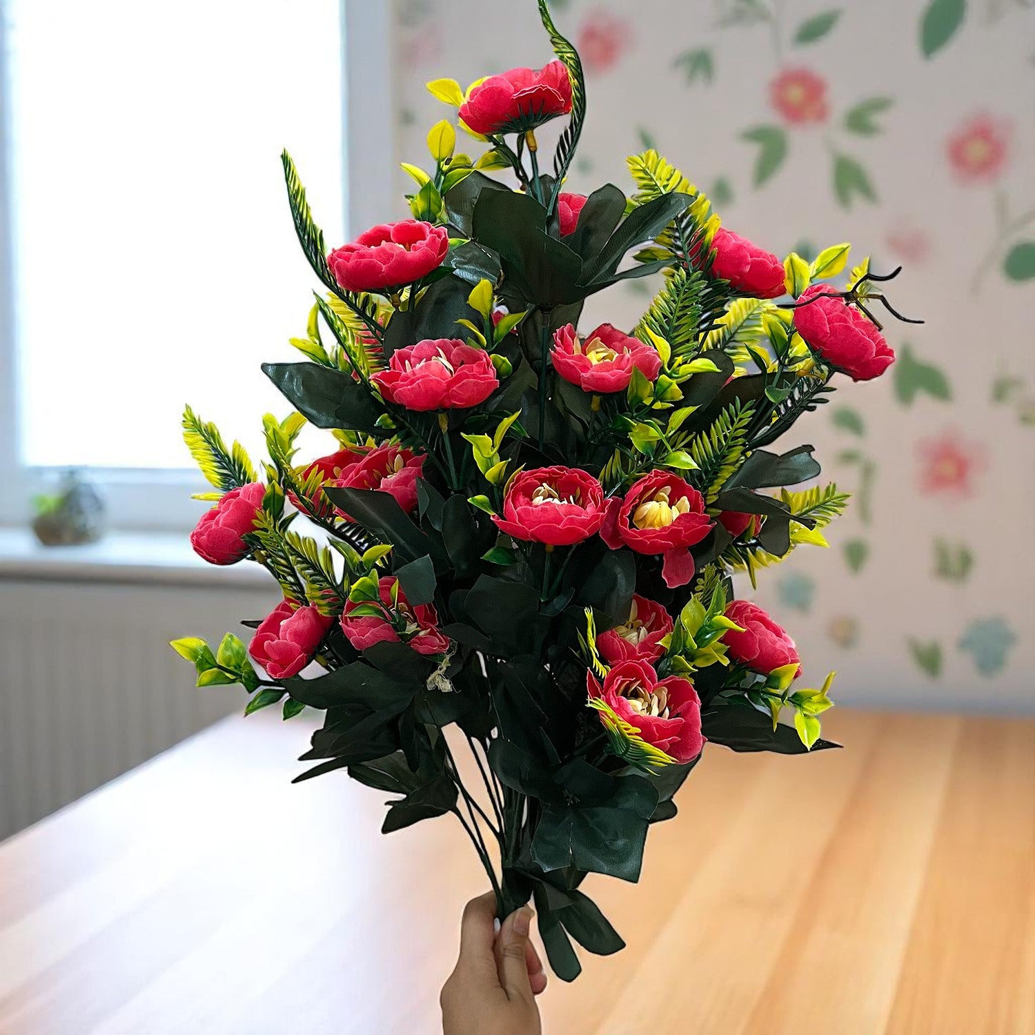 Artificial Flower Bouquets | Fake Flowers Bunch - For Vase, Home, Bedroom, Balcony, Office Corner, Living Room - 26 Inch - Apkamart #Colour_Pink