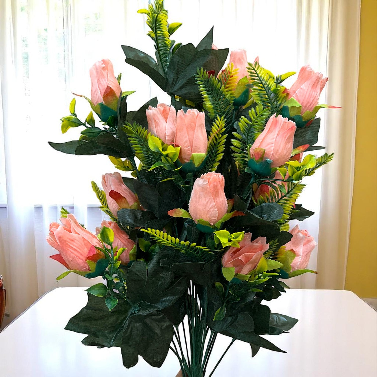 Artificial Flower Rose Bouquets | Fake Flowers Bunch - For Vase, Pot, Home, Bedroom, Balcony, Office Corner, Living Room - 26 Inch - Apkamart #Colour_Pink