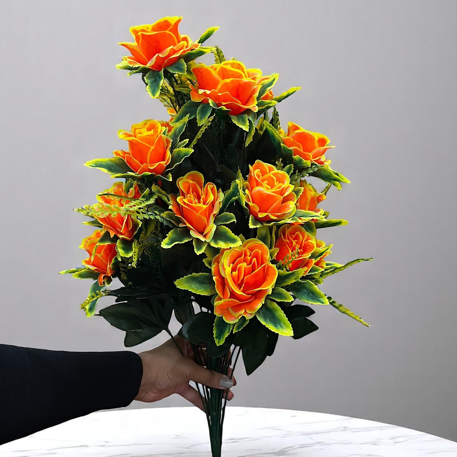 Artificial Flowers Rose Sticks | Faux Flowers Bunch - for Home Decor, Living Room, Office & Festivals Decoration (Vase Not Included) - 27 Inch - Apkamart #Colour_Orange