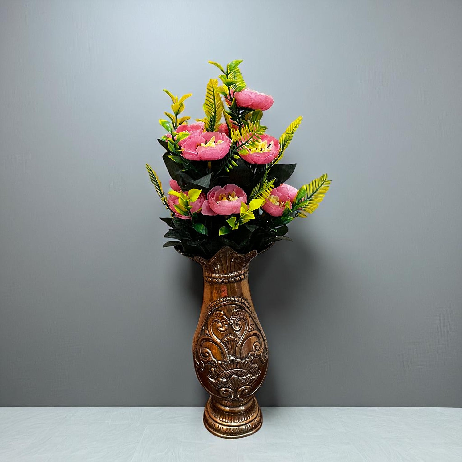 Artificial Flowers Rose Buoquet For Pot | Faux Flower Sticks - for Home Decor, Living Room, Office & Festivals Decoration (Vase Not Included) - 17 Inch - Apkamart #Colour_Pink