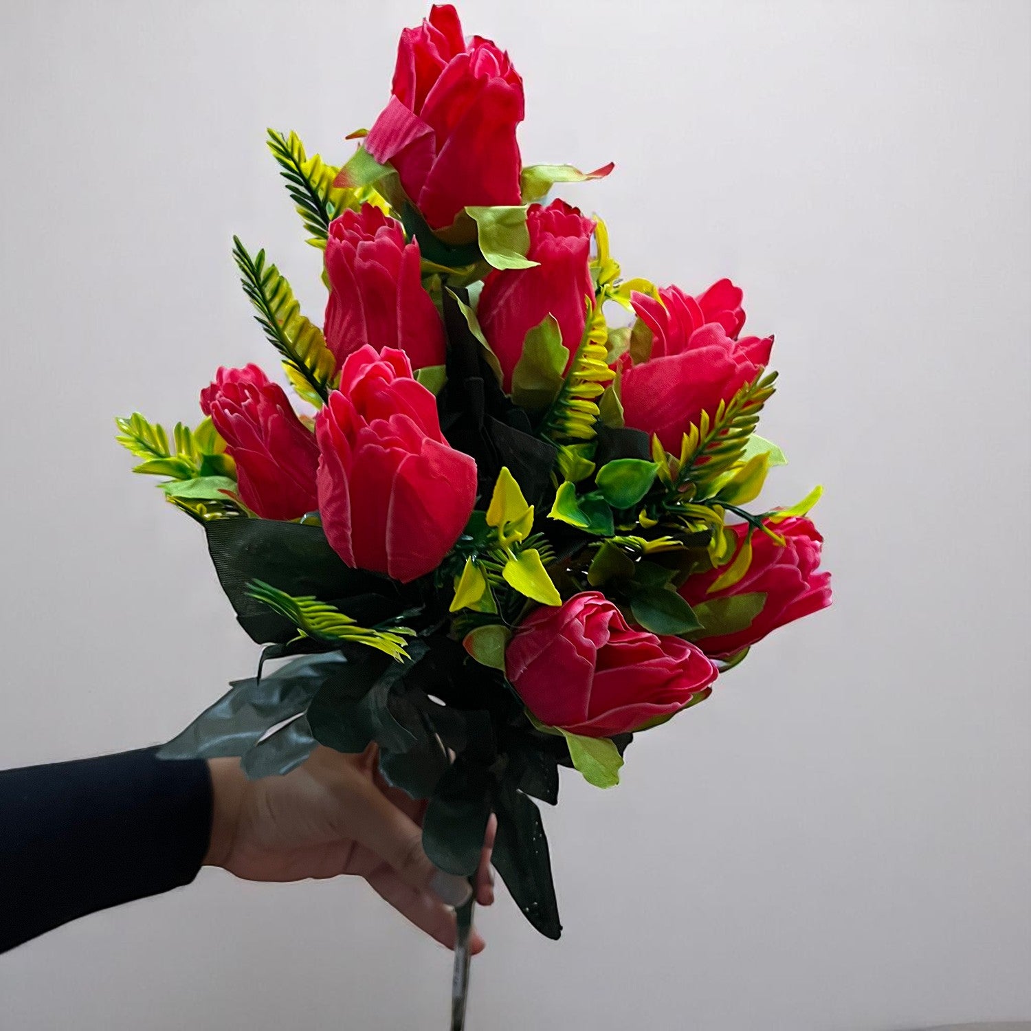 Artificial Flowers Rose Sticks | Faux Flowers Bunch / Bouquet - for Home Decor, Living Room, Office & Festivals Decoration (Vase Not Included) - 15 Inch - Apkamart #Colour_Pink