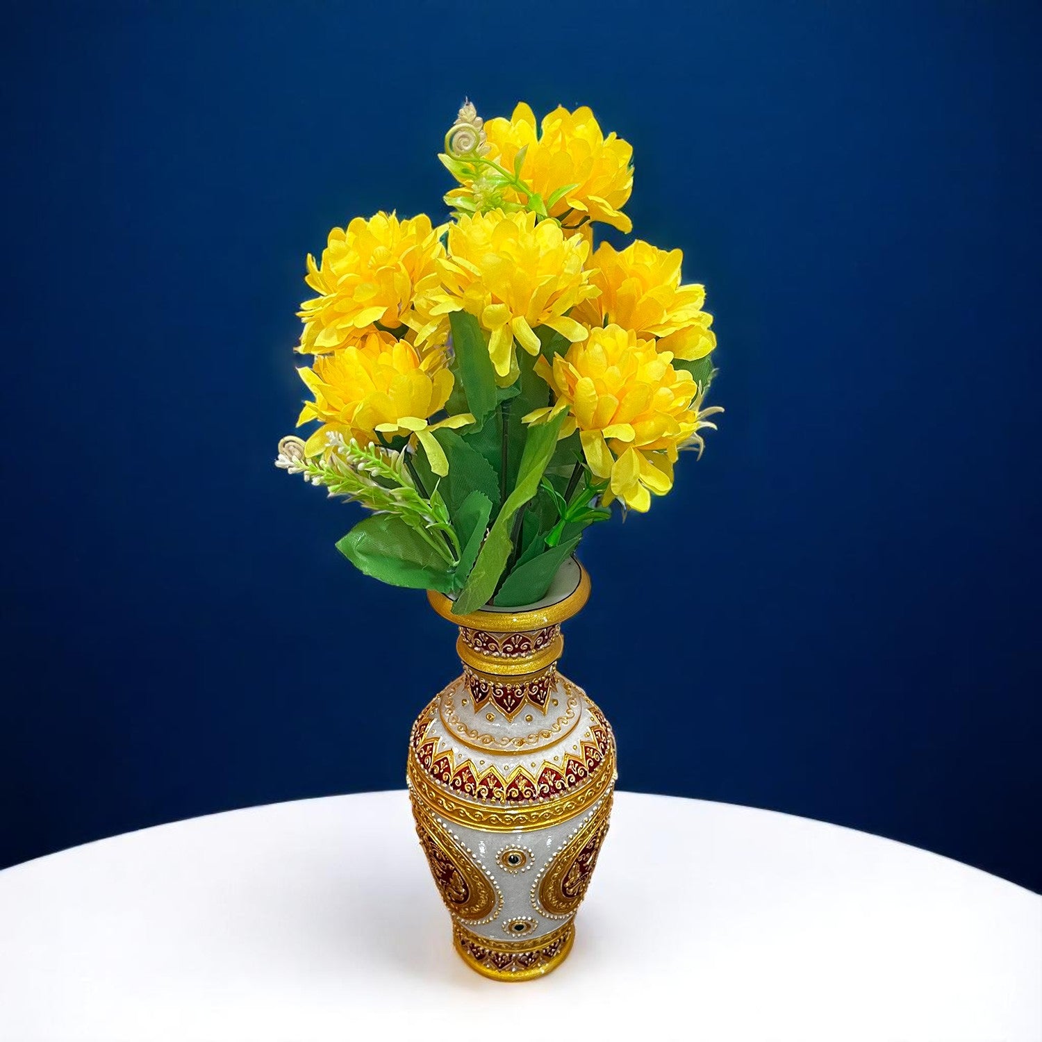 Artificial Flowers Dahlia Bunches for Vase Pot | Faux Flowers Stick - for Home Decor, Living Room, Wedding & Party Decoration (Vase Not Included) - 14 Inch - Apkamart #Colour_Yellow