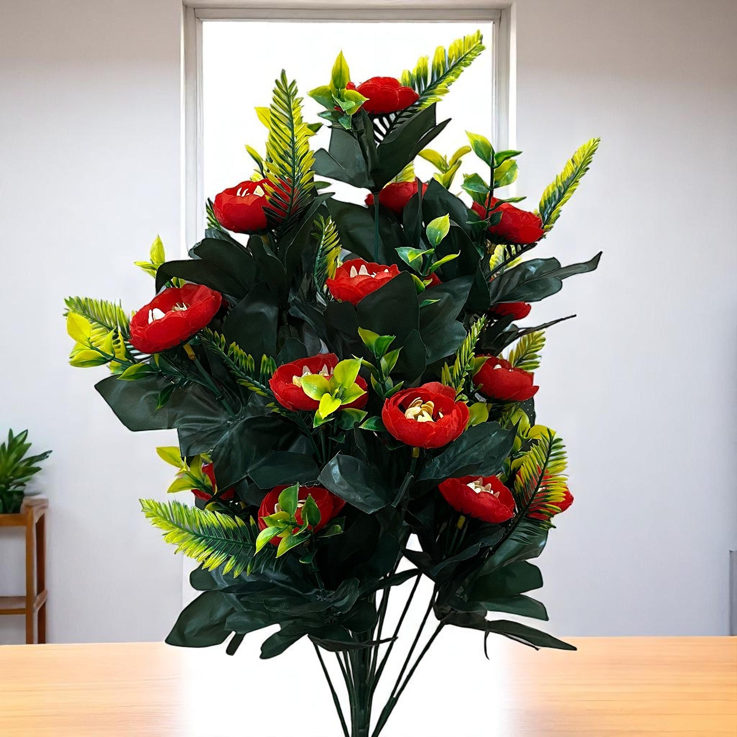 Artificial Flower Bouquets | Fake Flowers Bunch - For Vase, Home, Bedroom, Balcony, Office Corner, Living Room - 26 Inch - Apkamart #Colour_Red