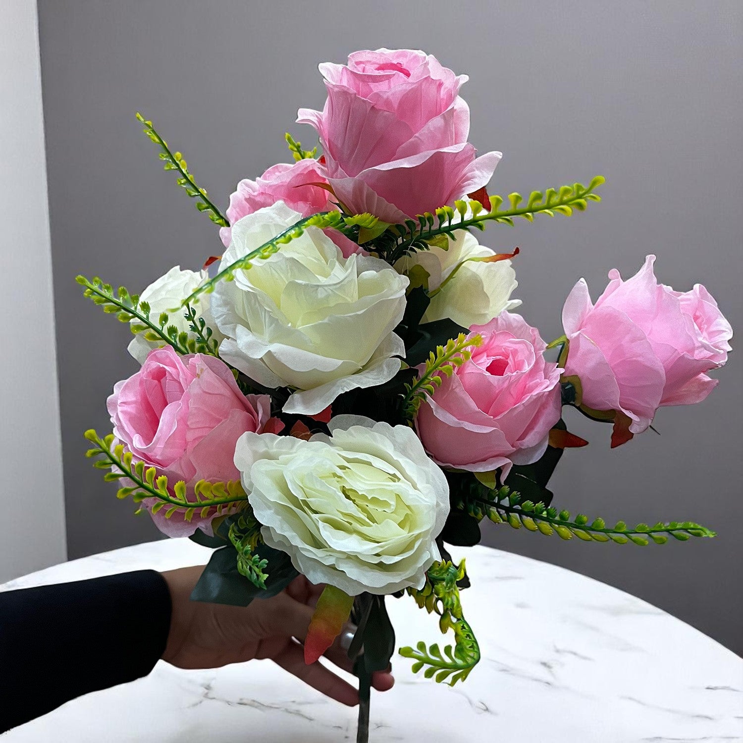 Artificial Flower Plant - Cherry Blossom | Decorative Flowers Bunch & Stems - for Table Vase, Pot, Home Decor, Living Room, Side Table Centerpiece & Festival Decoration - Apkamart #Color_Pink & White