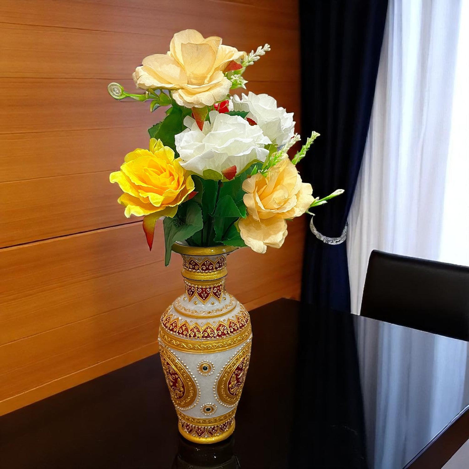 Artificial Flowers Rose Bunches for Vase Pot | Faux Flowers Stem - for Home Decor, Living Room, Office & Festivals Decoration (Vase Not Included) - 14 Inch - Apkamart #Colour_Multicolor