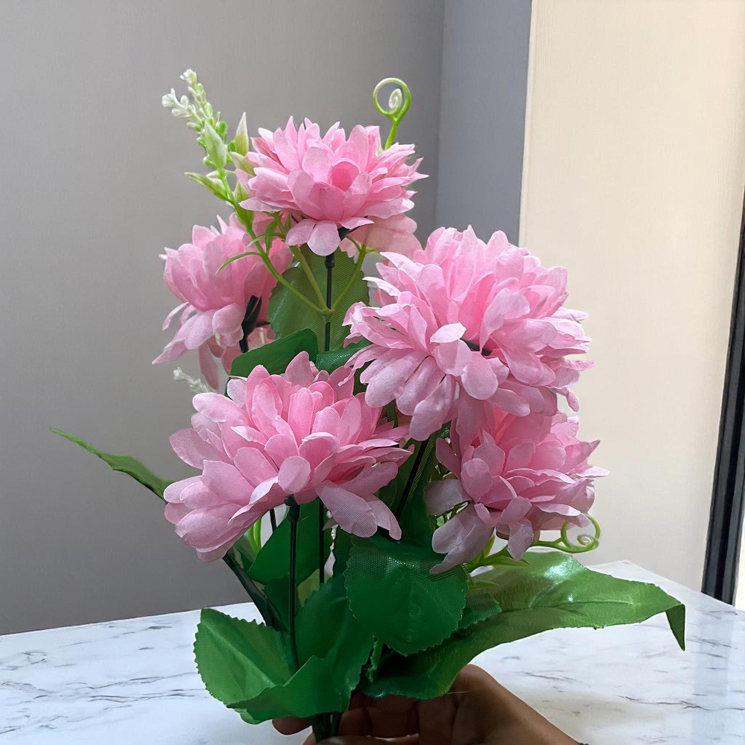 Artificial Flowers Dahlia Bunches for Vase Pot | Faux Flowers Stick - for Home Decor, Living Room, Wedding & Party Decoration (Vase Not Included) - 14 Inch - Apkamart #Colour_Pink
