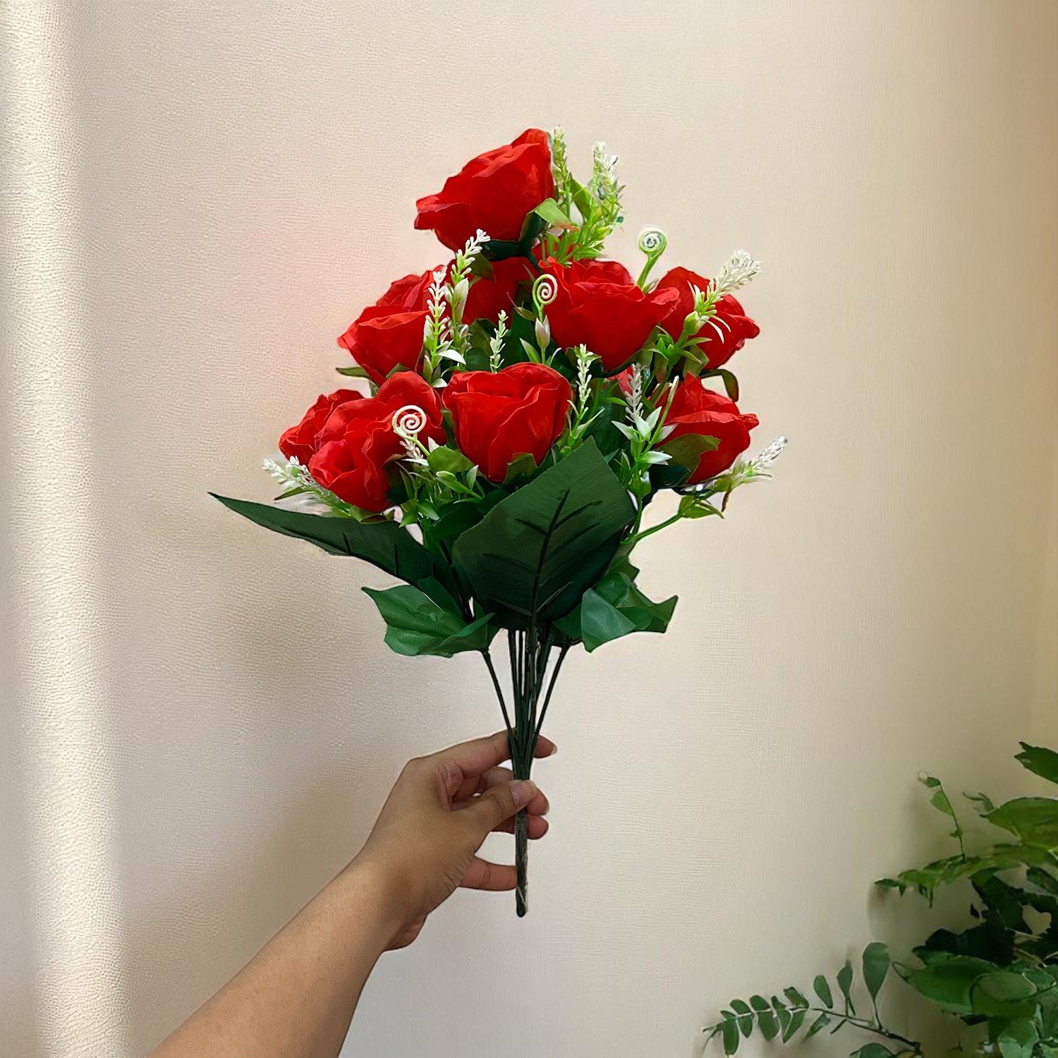 Artificial Rose Flower Bouquets | Faux Flowers Bunch - for Table Vase, Pot, Home Decor, Living Room, Side Table Centerpiece - 17 Inch - Apkamart #Style_Design 3