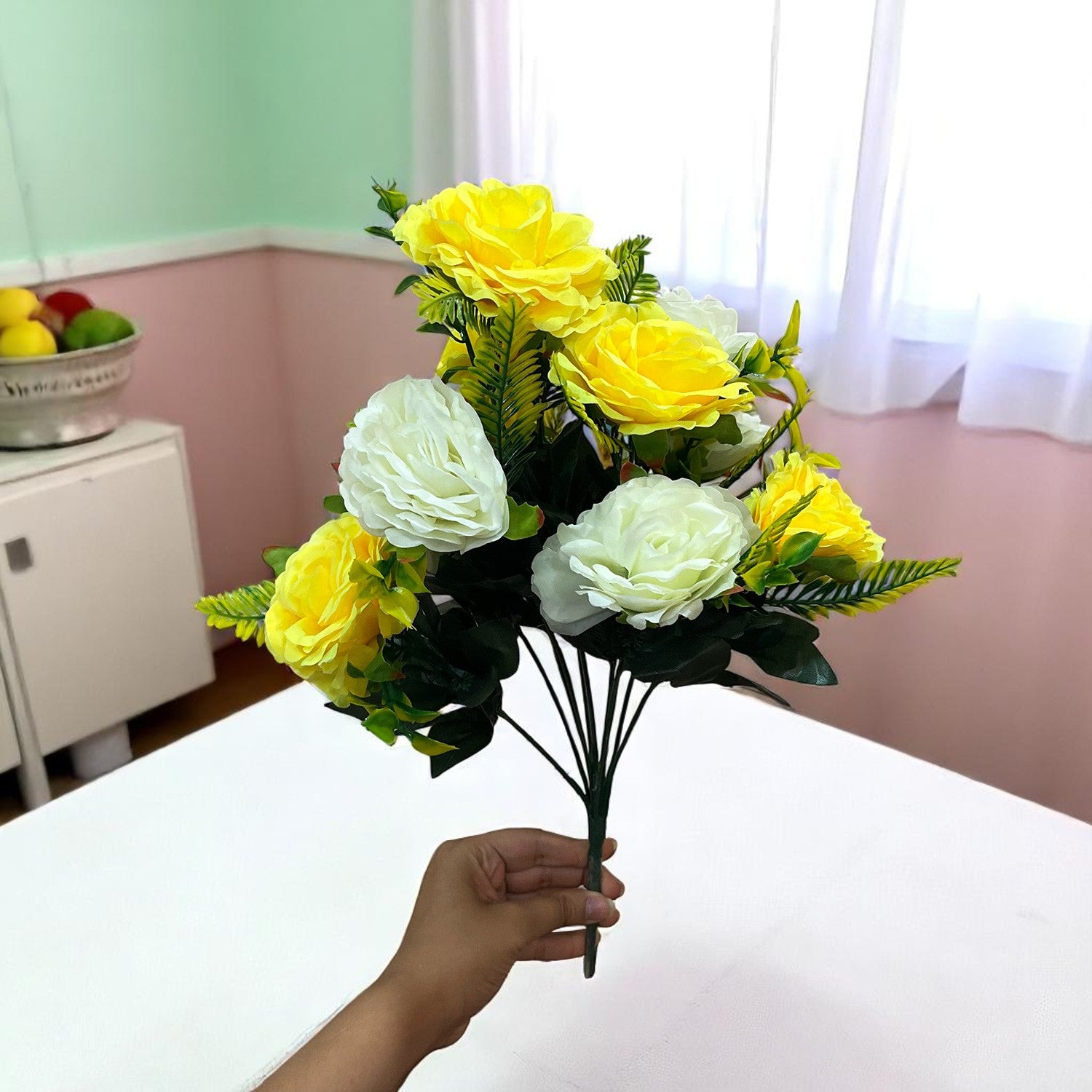 Artificial Flowers Rose Bunches for Vase Pot | Faux Flowers Stem - for Home Decor Living Office Corner Room Side Table Centerpiece - 18 Inch - Apkamart #Style_Design 1