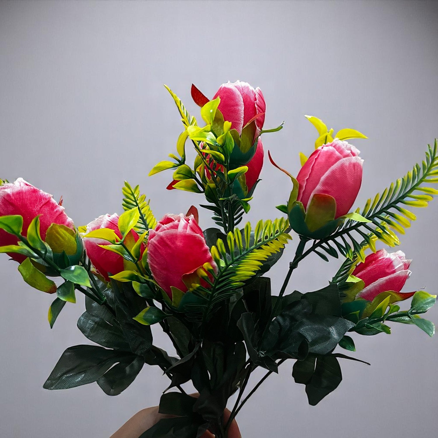 Artificial Flowers Rose Bunches For Pot | Faux Flower Sticks - for Home Decor, Living Room, Office & Festivals Decoration (Vase Not Included) - 14 Inch - Apkamart #Colour_Pink