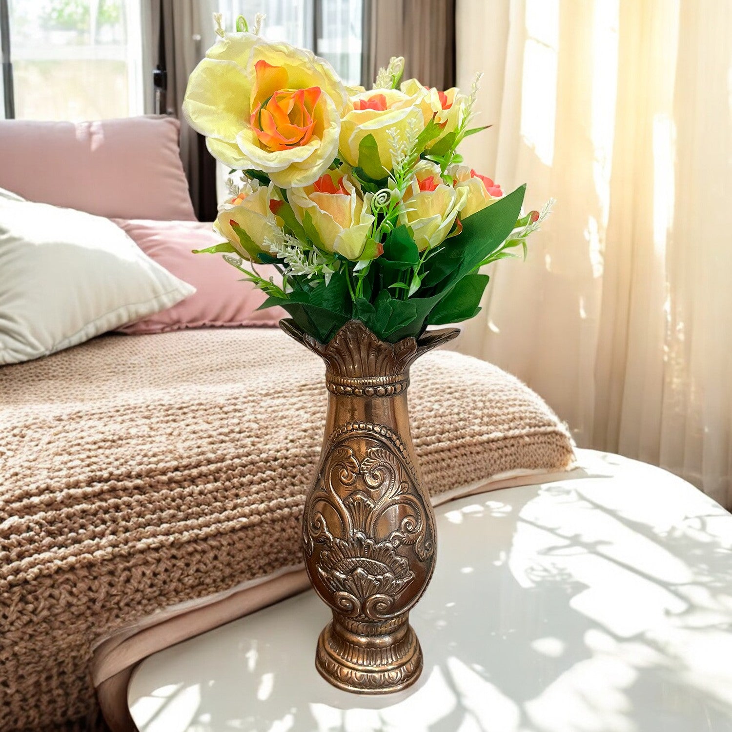 Artificial Rose Flower Bouquets | Faux Flowers Bunch - for Table Vase, Pot, Home Decor, Living Room, Side Table Centerpiece - 17 Inch - Apkamart #Style_Design 2