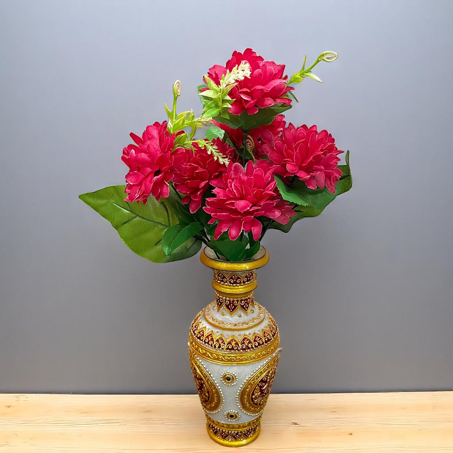 Artificial Flowers Dahlia Bunches for Vase Pot | Faux Flowers Stick - for Home Decor, Living Room, Wedding & Party Decoration (Vase Not Included) - 14 Inch - Apkamart #Colour_Pink