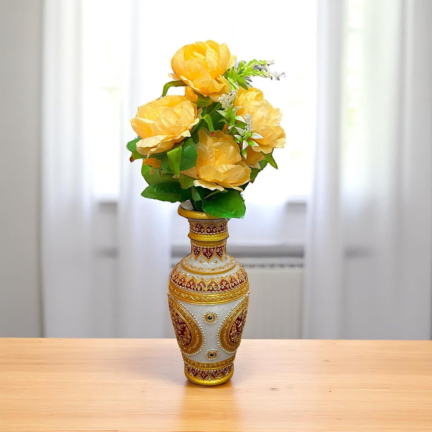 Artificial Flowers Rose Sticks | Faux Flowers Bunch - for Home Decor, Living Room, Office & Festivals Decoration (Vase Not Included) - 15 Inch - Apkamart #Colour_Orange