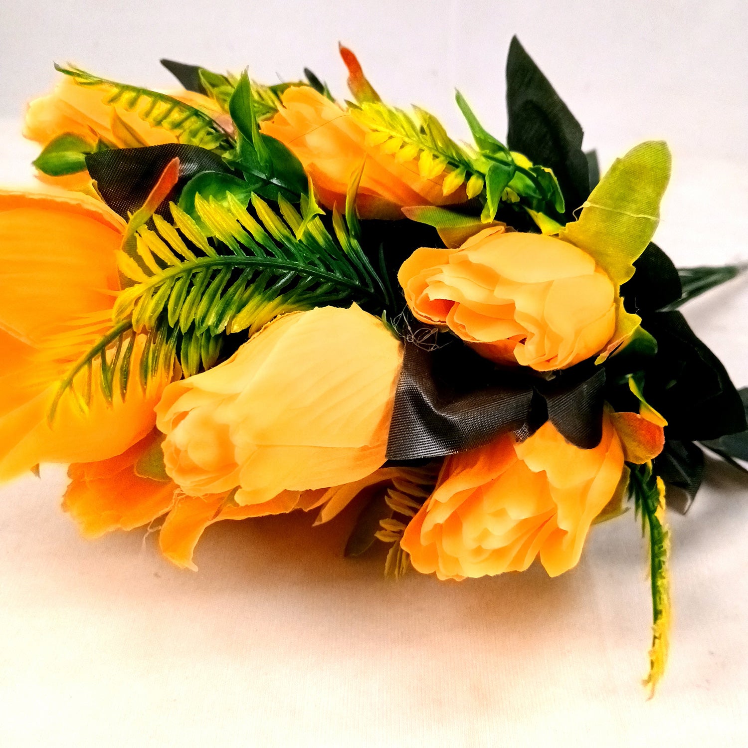 Artificial Flowers Rose Sticks | Faux Flowers Bunch / Bouquet - for Home Decor, Living Room, Office & Festivals Decoration (Vase Not Included) - 15 Inch - Apkamart #Colour_Orange