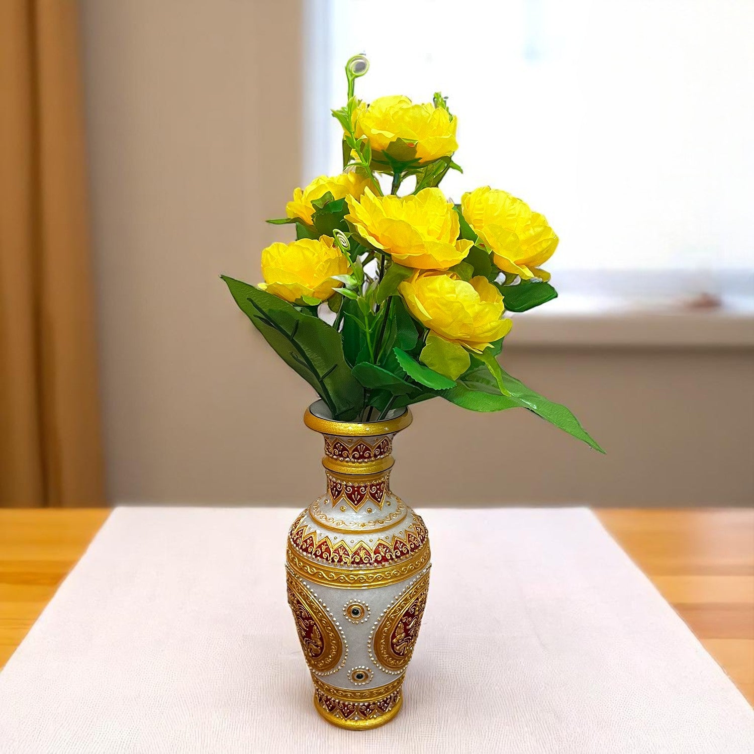 Artificial Flowers Rose Bunches for Vase Pot | Faux Flowers Stem - for Home Decor, Living Room, Office & Festivals Decoration (Vase Not Included) - 14 Inch - Apkamart #Colour_Yellow