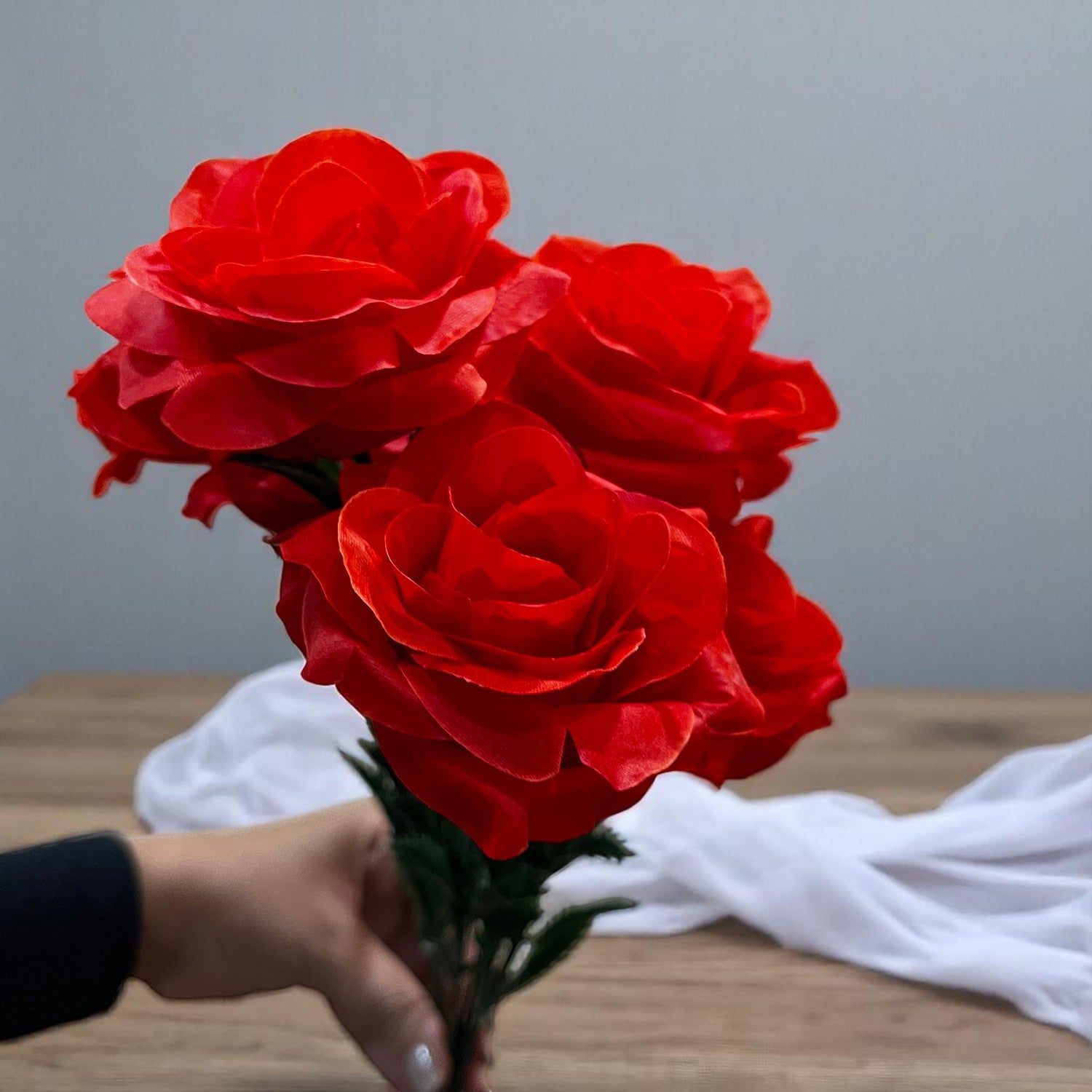 Artificial Flowers Rose Bunches for Vase Pot | Faux Flowers Stem - for Home Decor, Living Room, Office & Festivals Decoration (Vase Not Included) - 18 Inch - Apkamart #Colour_Red