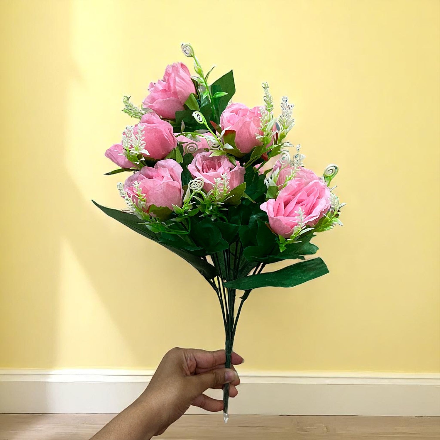 Artificial Rose Flower Bouquets | Faux Flowers Bunch - for Table Vase, Pot, Home Decor, Living Room, Side Table Centerpiece - 17 Inch - Apkamat #Style_Design 1