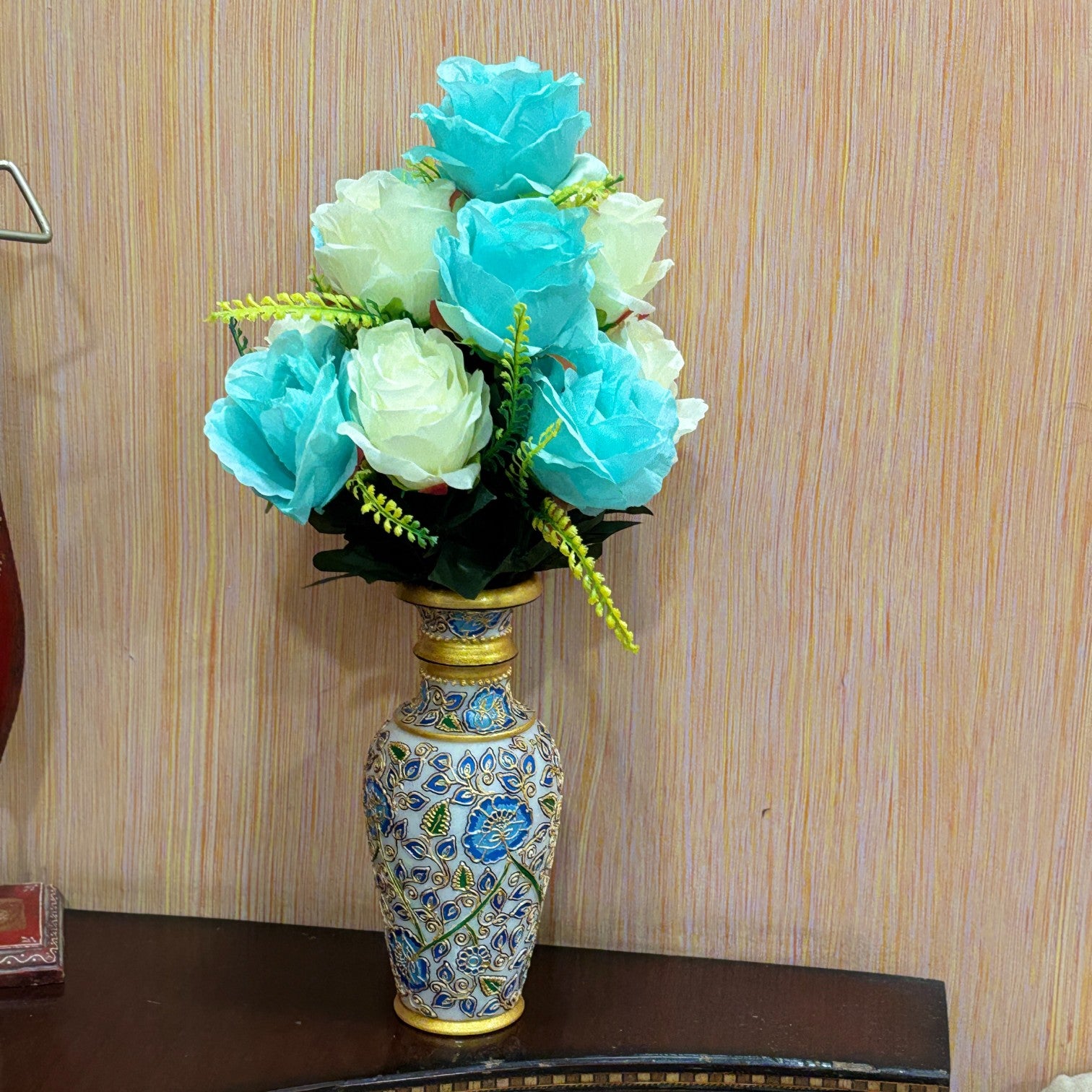 Decorative Artificial Flower Bunch | Faux Flowers with Vine & Leaf for Home, Office, Balcony | Long-Lasting Artificial Flowers for Diwali, Festive Decor - 17 Inch - Apkamart