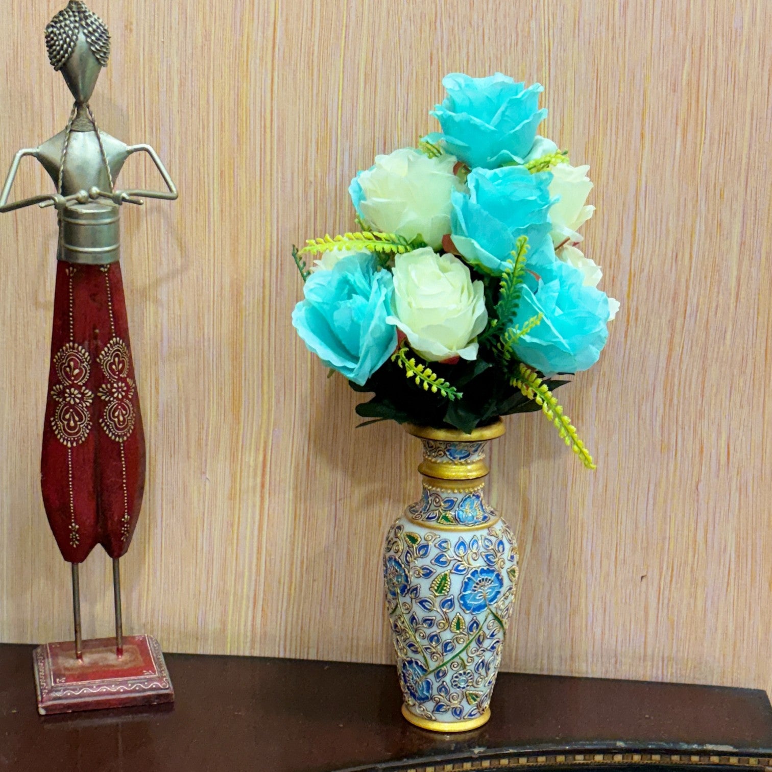 Decorative Artificial Flower Bunch | Faux Flowers with Vine & Leaf for Home, Office, Balcony | Long-Lasting Artificial Flowers for Diwali, Festive Decor - 17 Inch - Apkamart