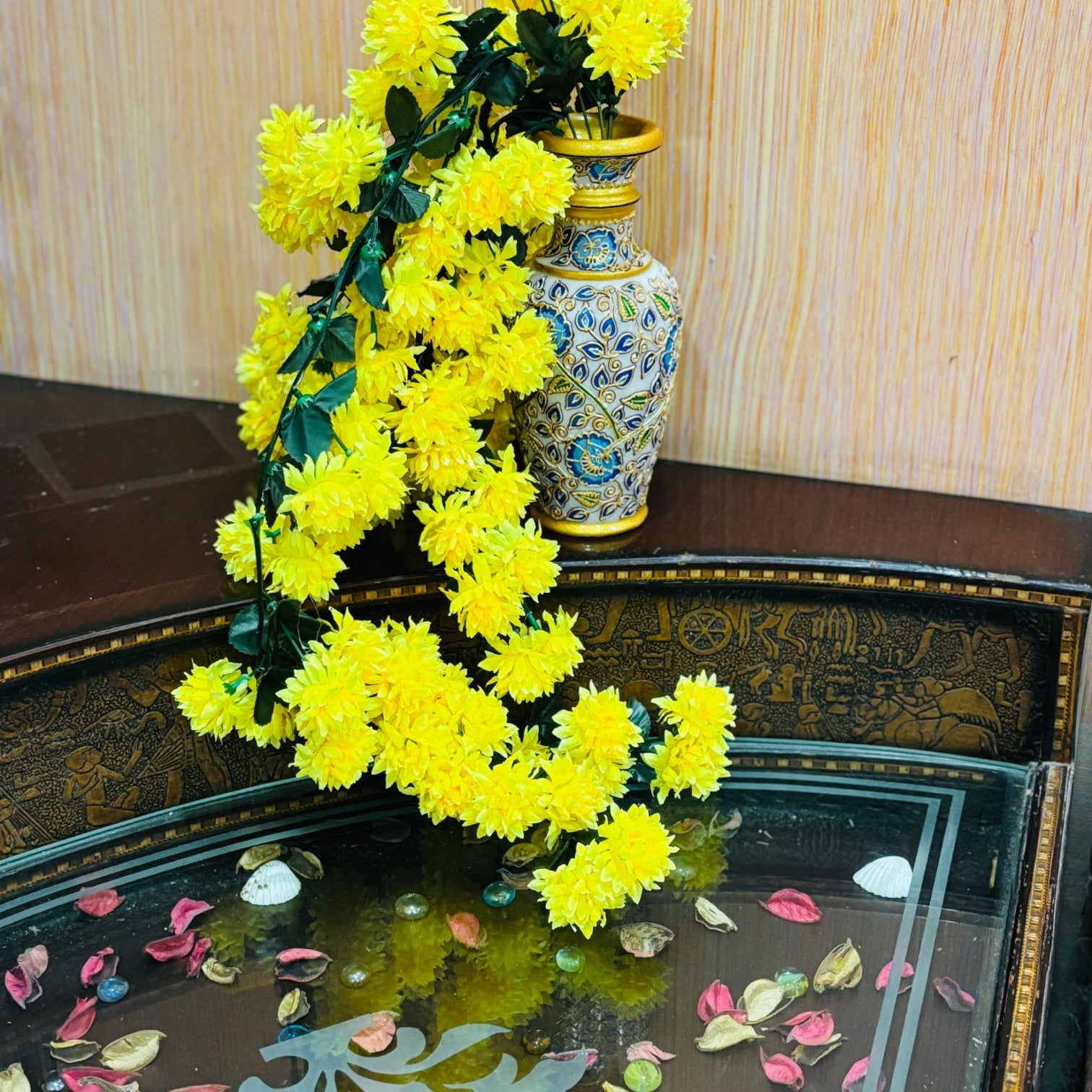 Artificial Hanging Flower for Home Decor | Decorative Wall Hanging | Balcony Garden Indoor Outdoor Decorative Hanging Plant for Living Room Bedroom Office - 37 Inch - Apkamart #Color_Yellow