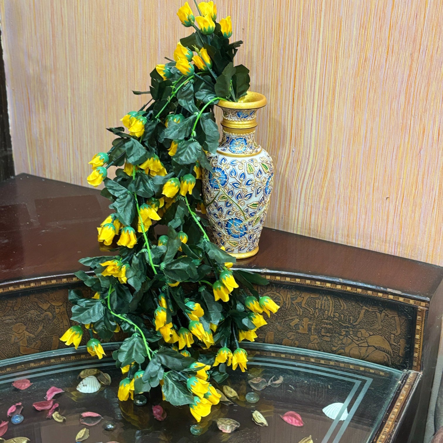 Artificial Hanging Flower for Home Decor | Realistic Hangings for Diwali Decor| Decorative Wall Hanging for Balcony, Garden, Living Room & Office - 31 Inch - Apkamart #Color_Yellow