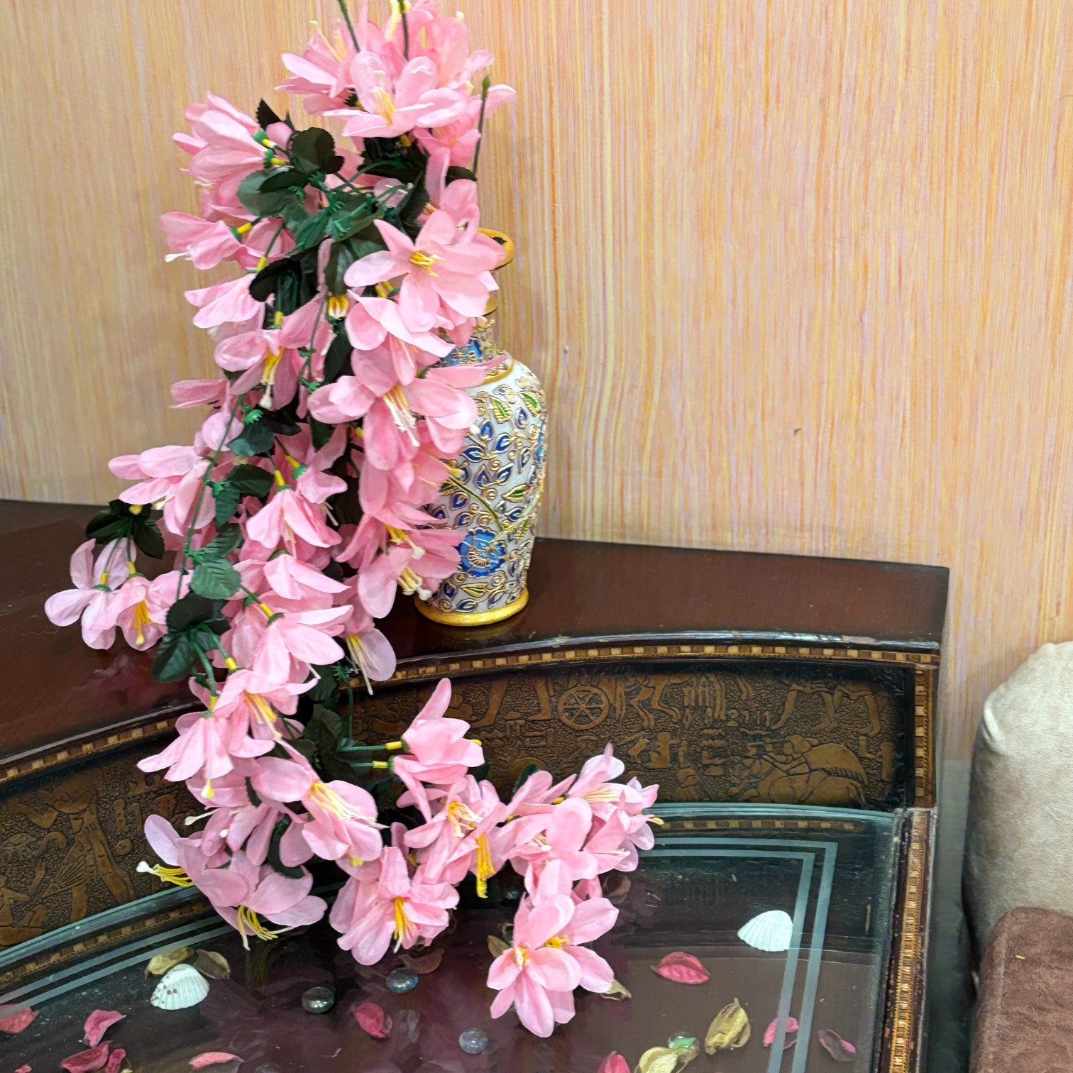 Artificial Hanging Flower for Home Decor | Realistic Hanging Flower | Decorative Wall Hanging Floral Bunch for Diwali Decor ,Balcony , Garden & Living Room Decor - 34 Inch - Apkamart #Color_Pink