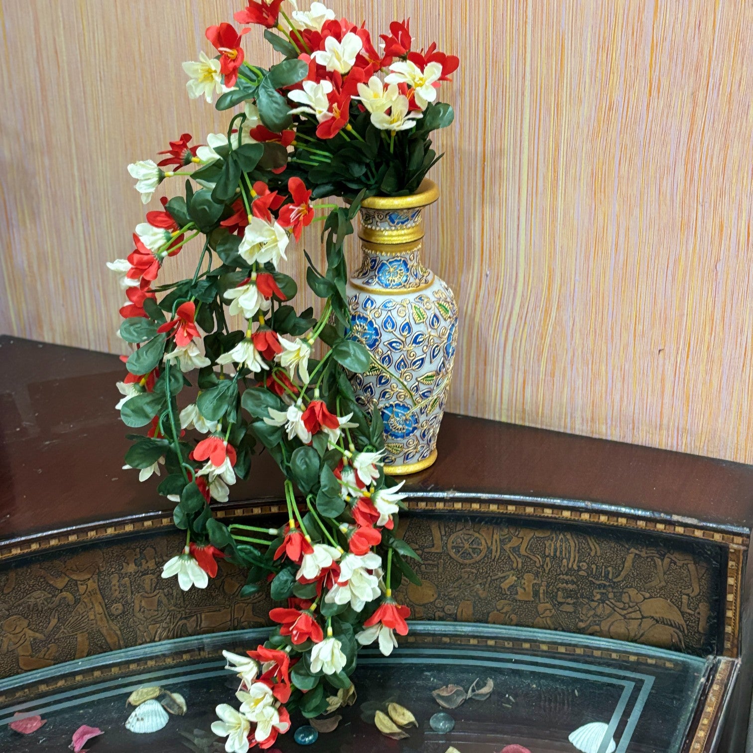 Artificial Hanging Flowers for Decoration | Flower Bunch for Wall, Door, Balcony | Decorative Hanging for Home Décor, Diwali Decoration & Gifting - 27 Inch - Apkamart #Color_Red