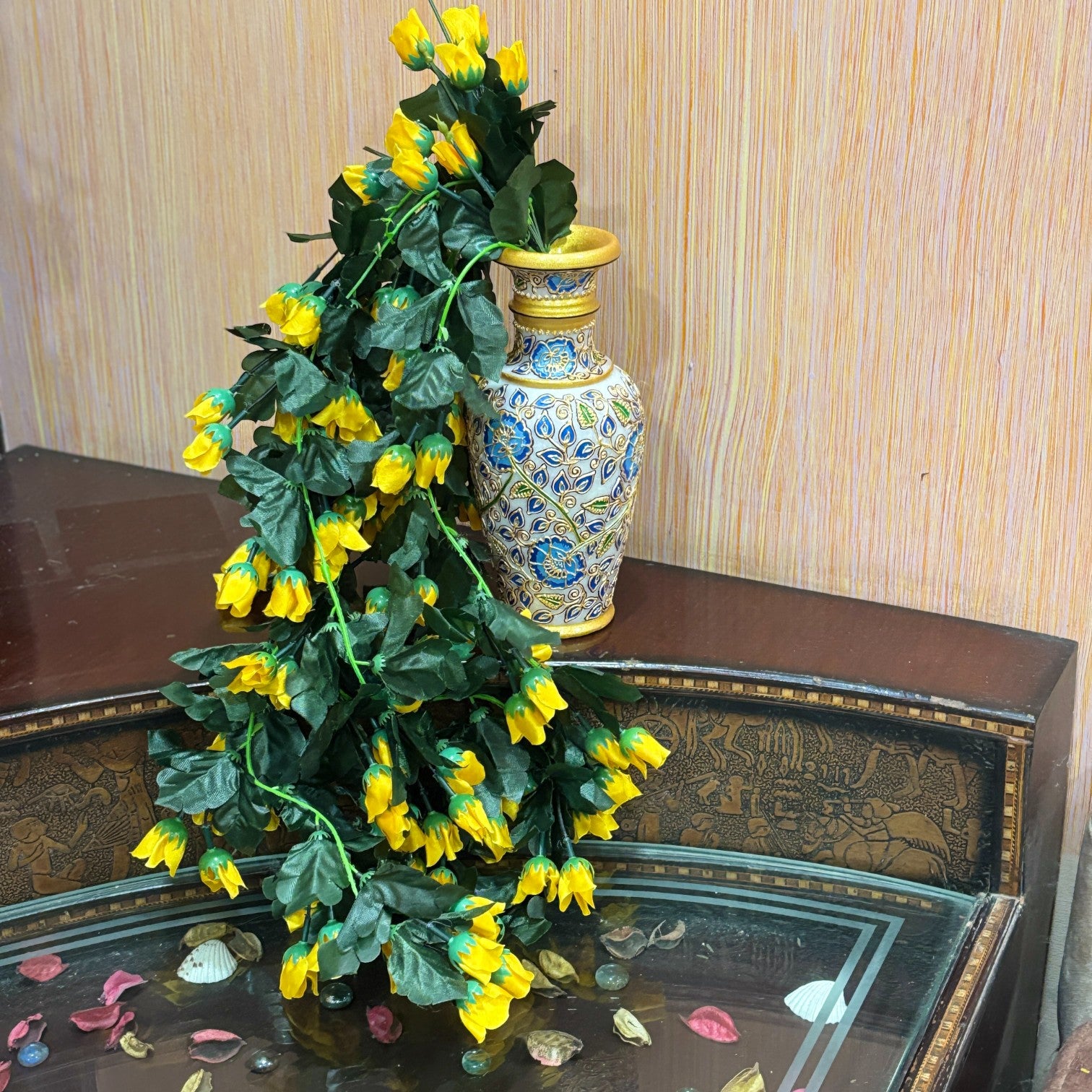 Artificial Hanging Flower for Home Decor | Realistic Hangings for Diwali Decor| Decorative Wall Hanging for Balcony, Garden, Living Room & Office - 31 Inch - Apkamart #Color_Yellow