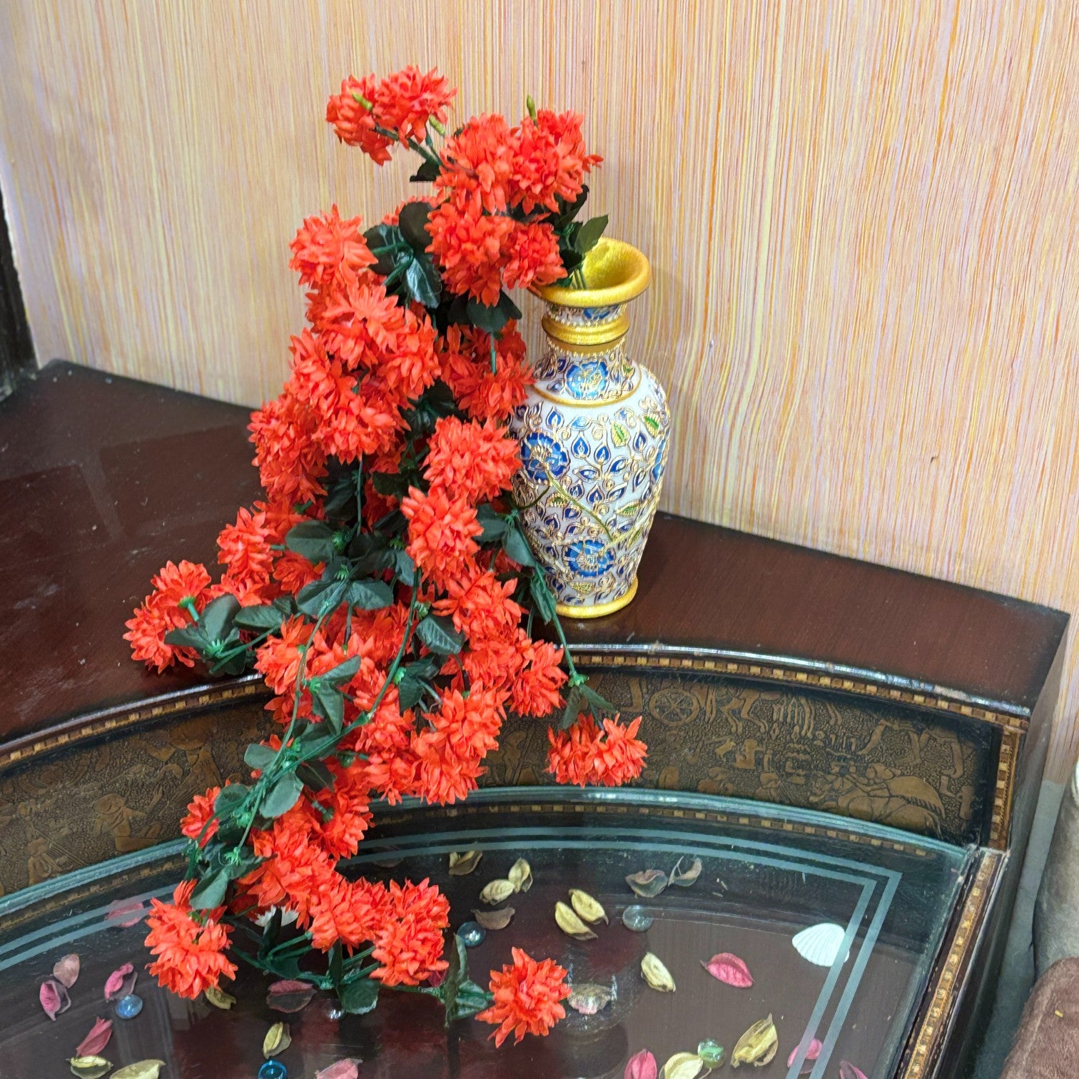 Artificial Hanging Flower for Home Decor | Decorative Wall Hanging | Balcony Garden Indoor Outdoor Decorative Hanging Plant for Living Room Bedroom Office - 37 Inch - Apkamart #Color_Red