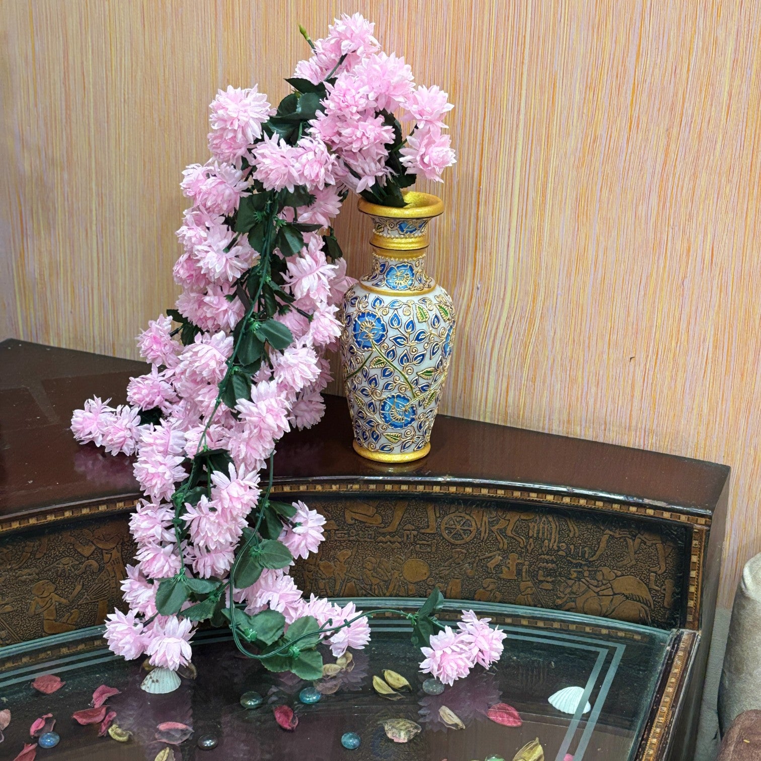 Artificial Hanging Flower for Home Decor | Decorative Wall Hanging | Balcony Garden Indoor Outdoor Decorative Hanging Plant for Living Room Bedroom Office - 37 Inch - Apkamart #Color_Pink