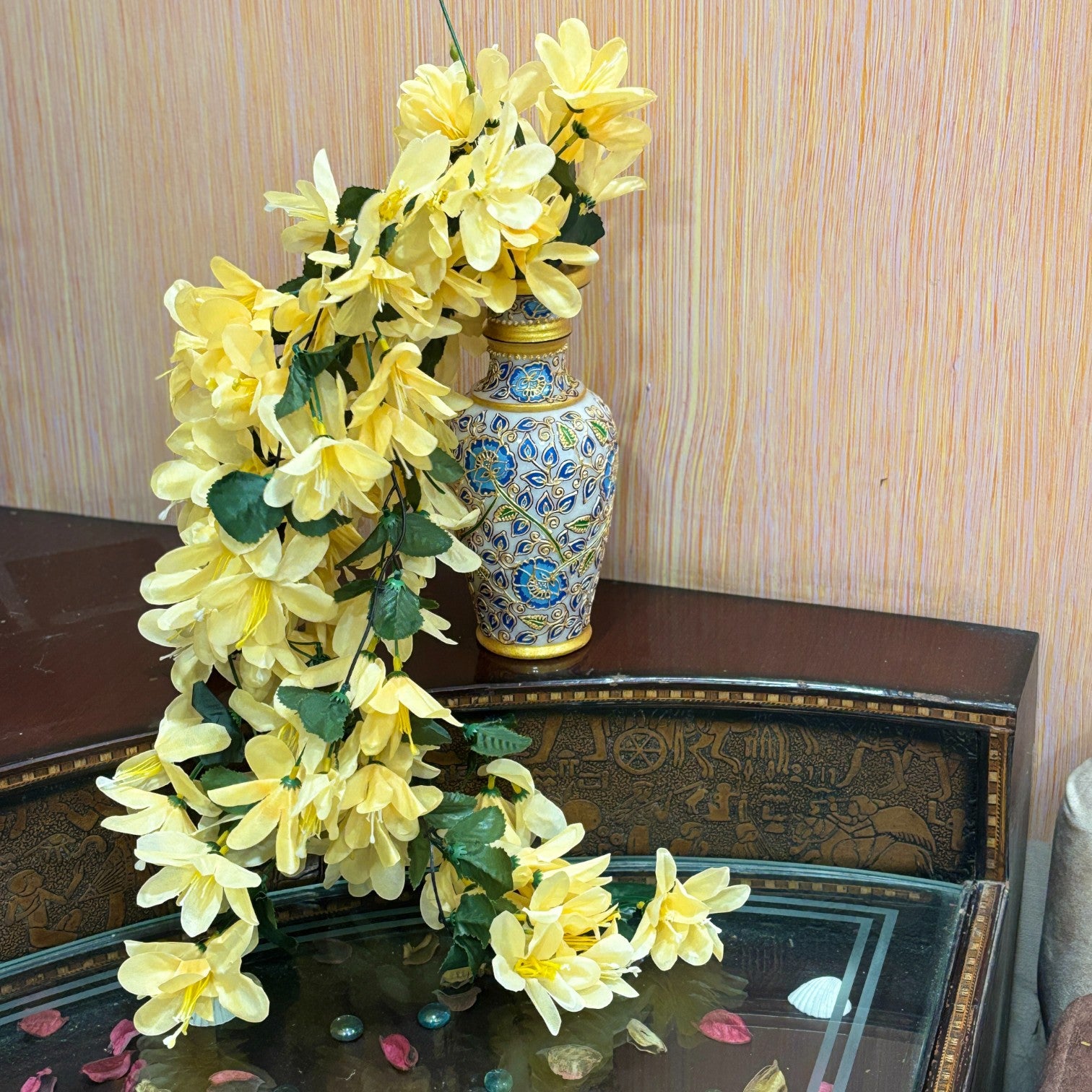 Artificial Hanging Flower for Home Decor | Realistic Hanging Flower | Decorative Wall Hanging Floral Bunch for Festive Decor, Home Decor, Balcony, Living Room - 34 Inch - Apkamart #Color_Orange