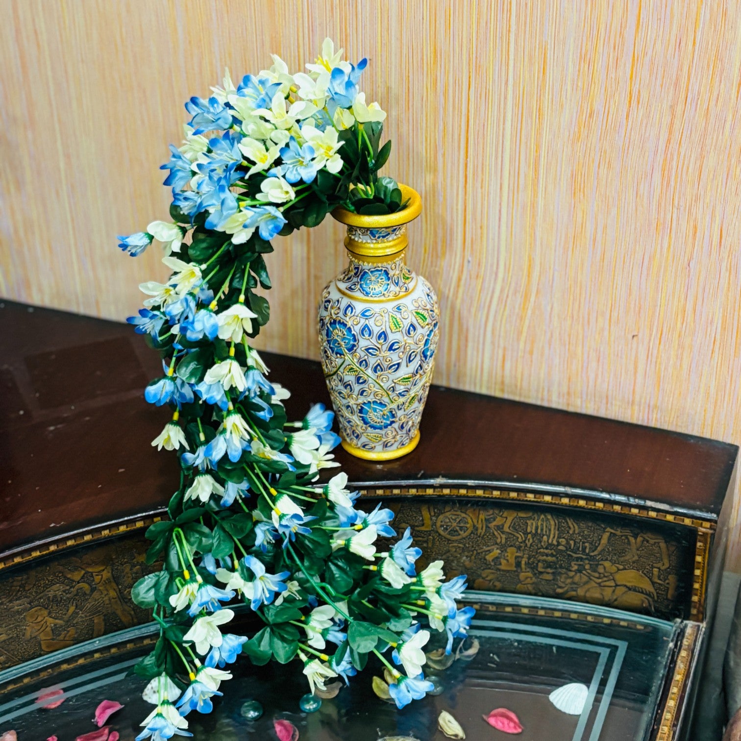 Artificial Hanging Flowers for Decoration | Flower Bunch for Wall, Door, Balcony | Decorative Hanging for Home Décor, Diwali Decoration & Gifting - 27 Inch - Apkamart #Color_Blue