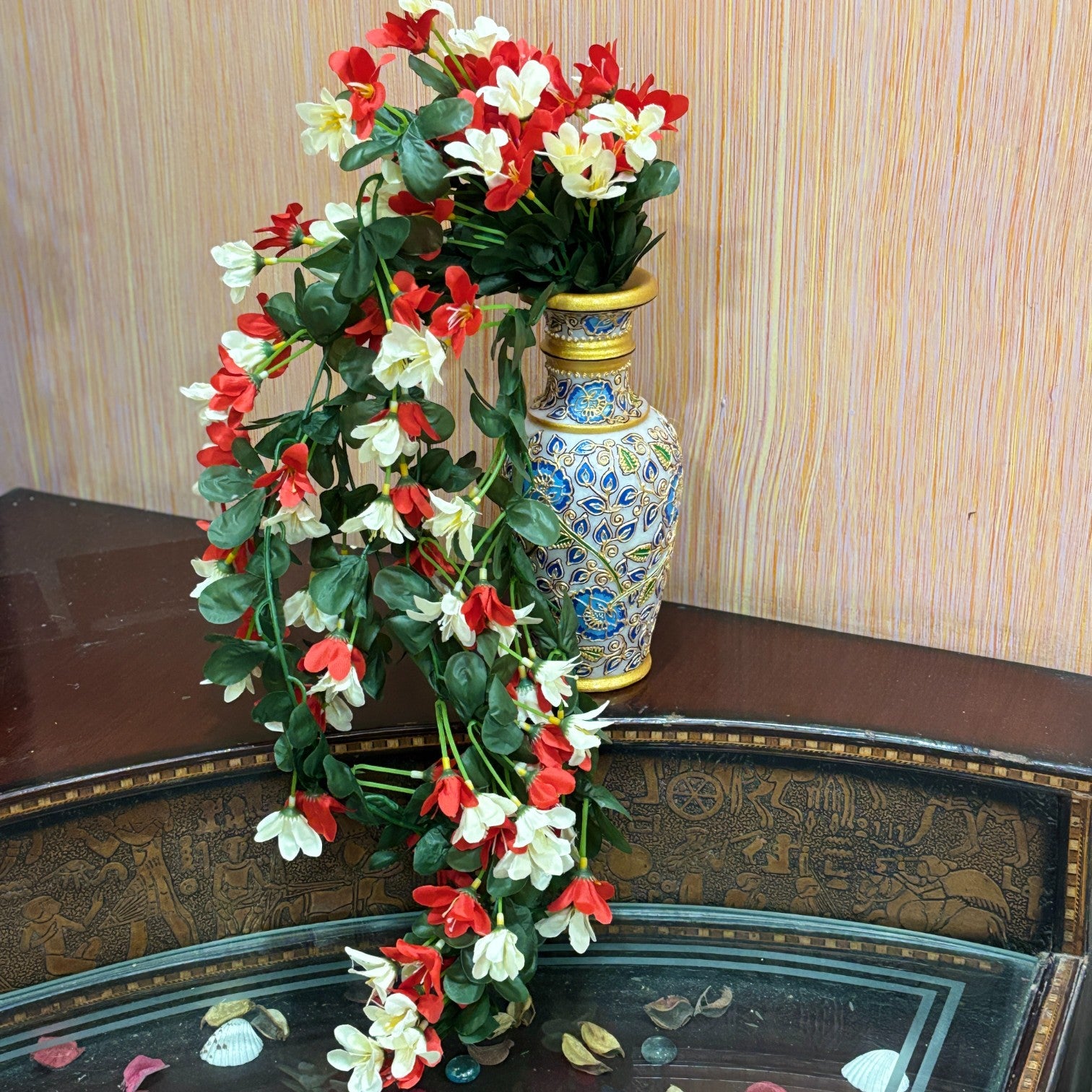 Artificial Hanging Flowers for Decoration | Flower Bunch for Wall, Door, Balcony | Decorative Hanging for Home Décor, Diwali Decoration & Gifting - 27 Inch - Apkamart #Color_Red
