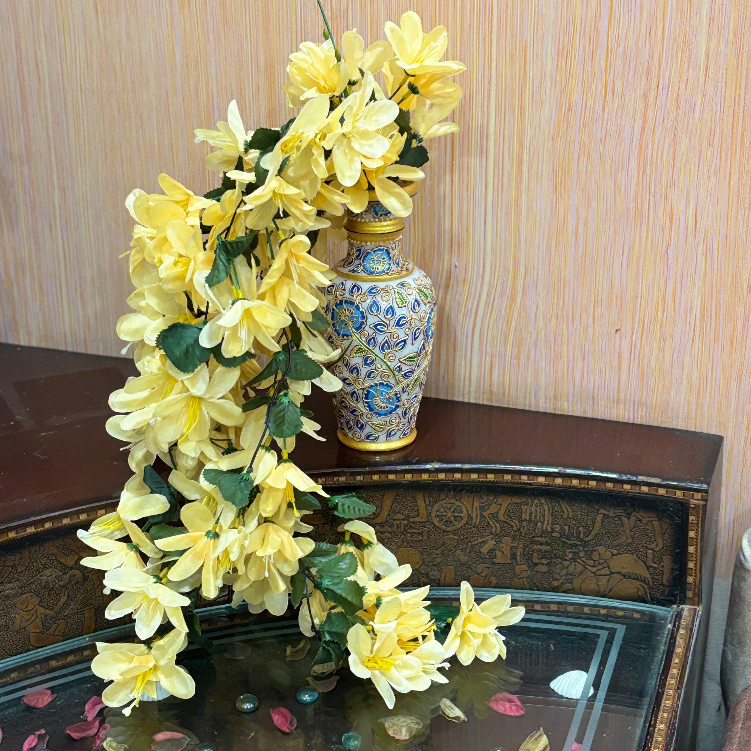 Artificial Hanging Flower for Home Decor | Realistic Hanging Flower | Decorative Wall Hanging Floral Bunch for Festive Decor, Home Decor, Balcony, Living Room - 34 Inch - Apkamart #Color_Orange