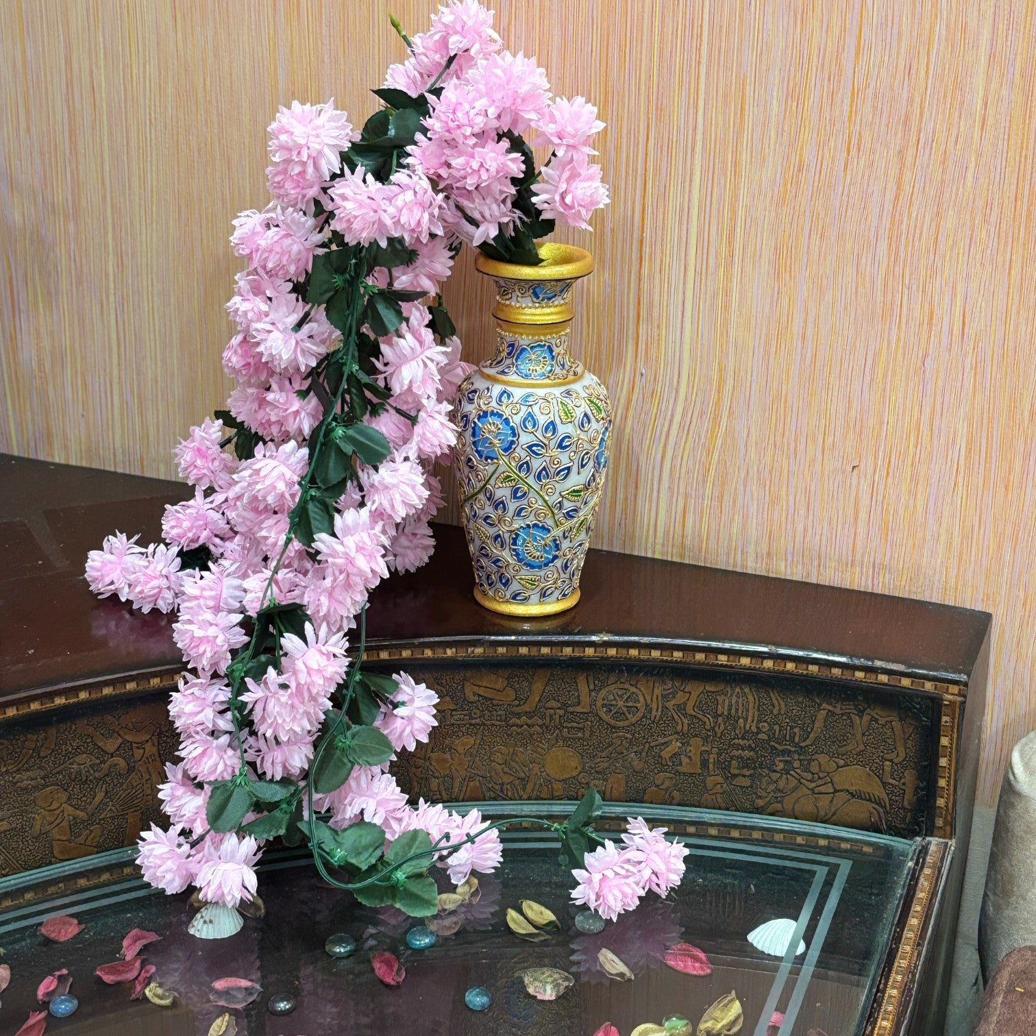 Artificial Hanging Flower for Home Decor | Decorative Wall Hanging | Balcony Garden Indoor Outdoor Decorative Hanging Plant for Living Room Bedroom Office - 37 Inch - Apkamart #Color_Pink