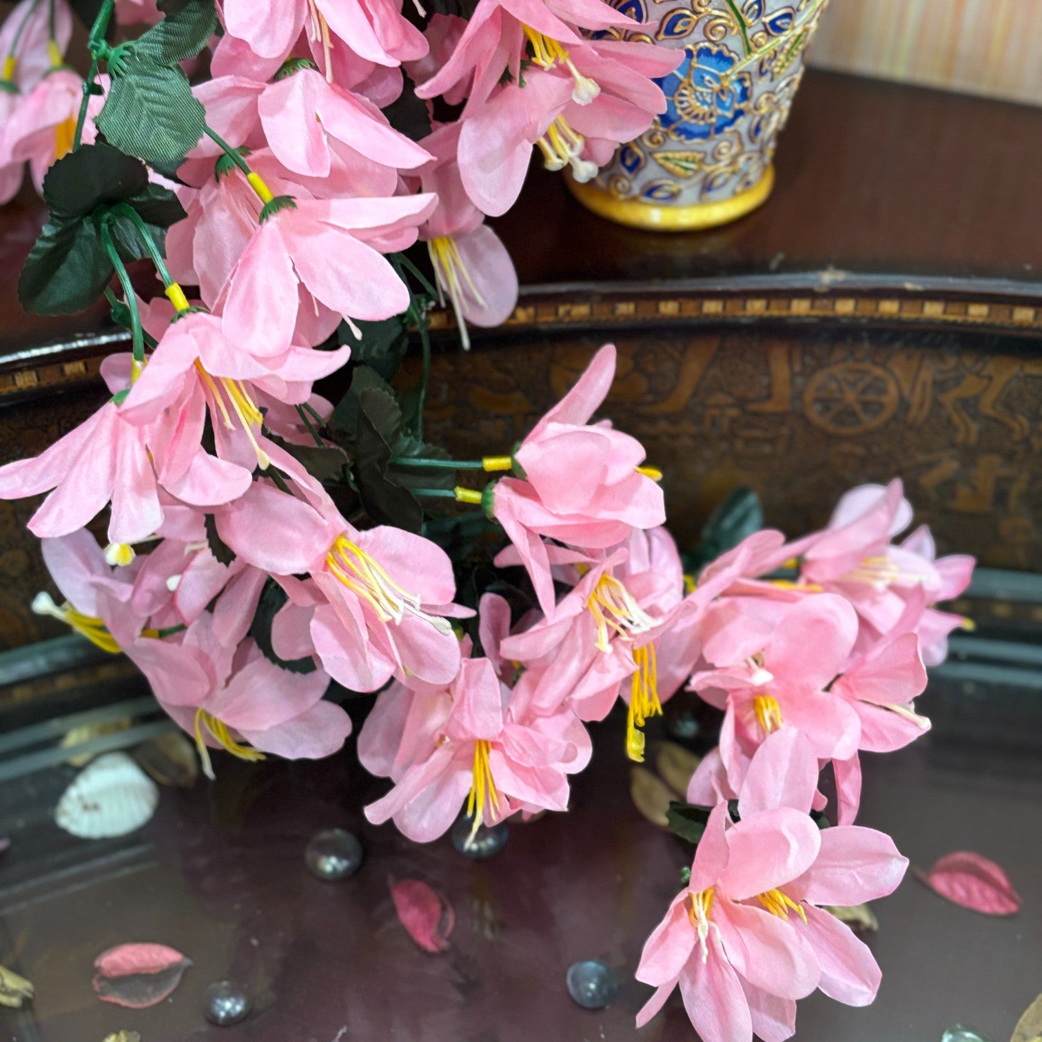 Artificial Hanging Flower for Home Decor | Realistic Hanging Flower | Decorative Wall Hanging Floral Bunch for Diwali Decor ,Balcony , Garden & Living Room Decor - 34 Inch - Apkamart #Color_Pink