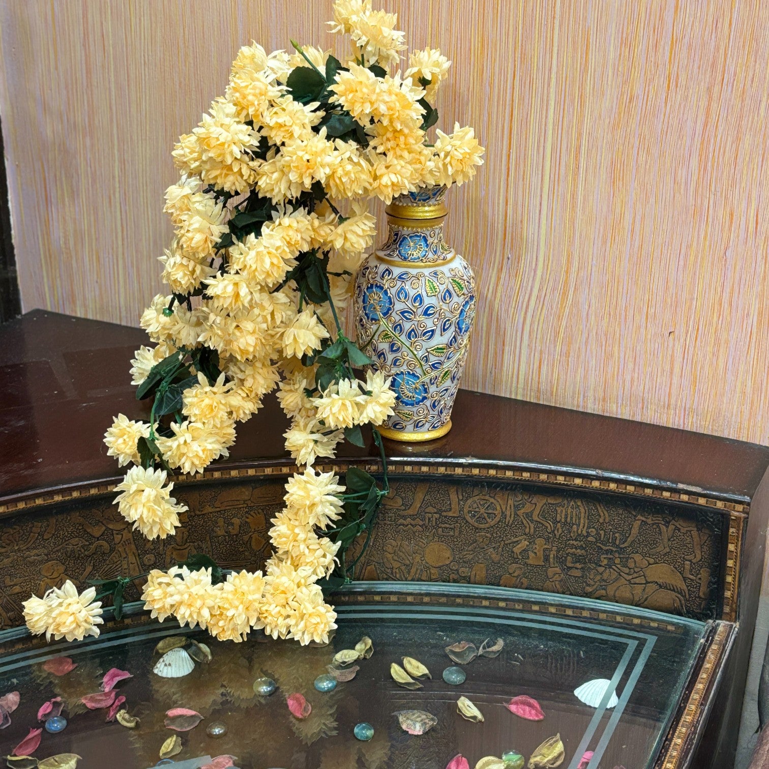 Artificial Hanging Flower for Home Decor | Decorative Wall Hanging | Balcony Garden Indoor Outdoor Decorative Hanging Plant for Living Room Bedroom Office - 37 Inch - Apkamart #Color_Orange