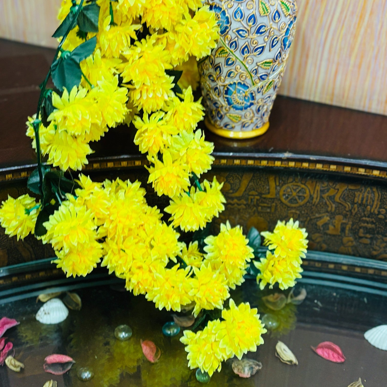 Artificial Hanging Flower for Home Decor | Decorative Wall Hanging | Balcony Garden Indoor Outdoor Decorative Hanging Plant for Living Room Bedroom Office - 37 Inch - Apkamart #Color_Yellow