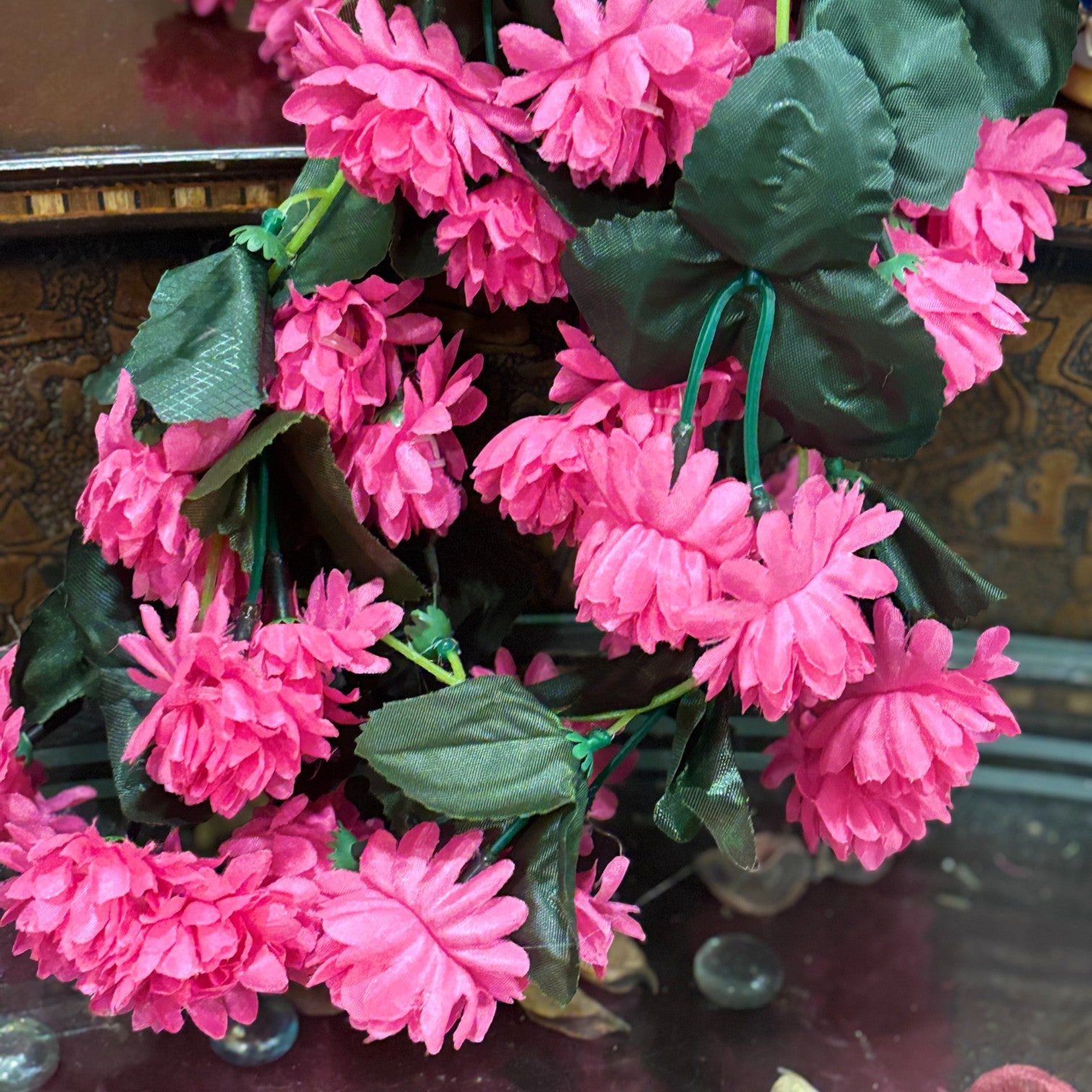 Hanging Bunch of Flowers | Faux Flower Vine with Leaves | Decorative Artificial Flower for Balcony, Living Room, Home Decor & Festive Diwali Decoration - 30 Inch - Apkamart #Color_Pink