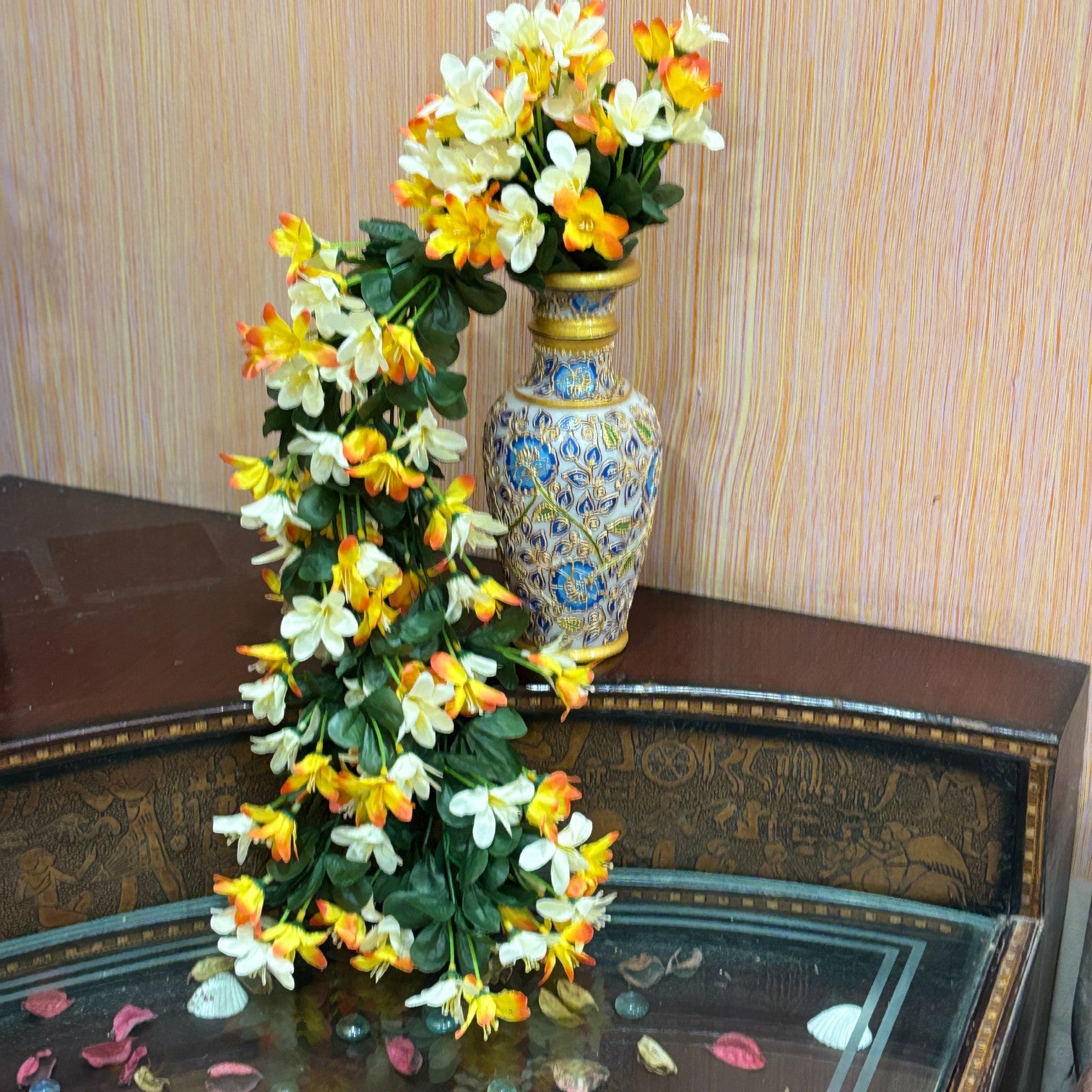 Artificial Hanging Flowers for Decoration | Flower Bunch for Wall, Door, Balcony | Decorative Hanging for Home Décor, Diwali Decoration & Gifting - 27 Inch - Apkamart #Color_Orange