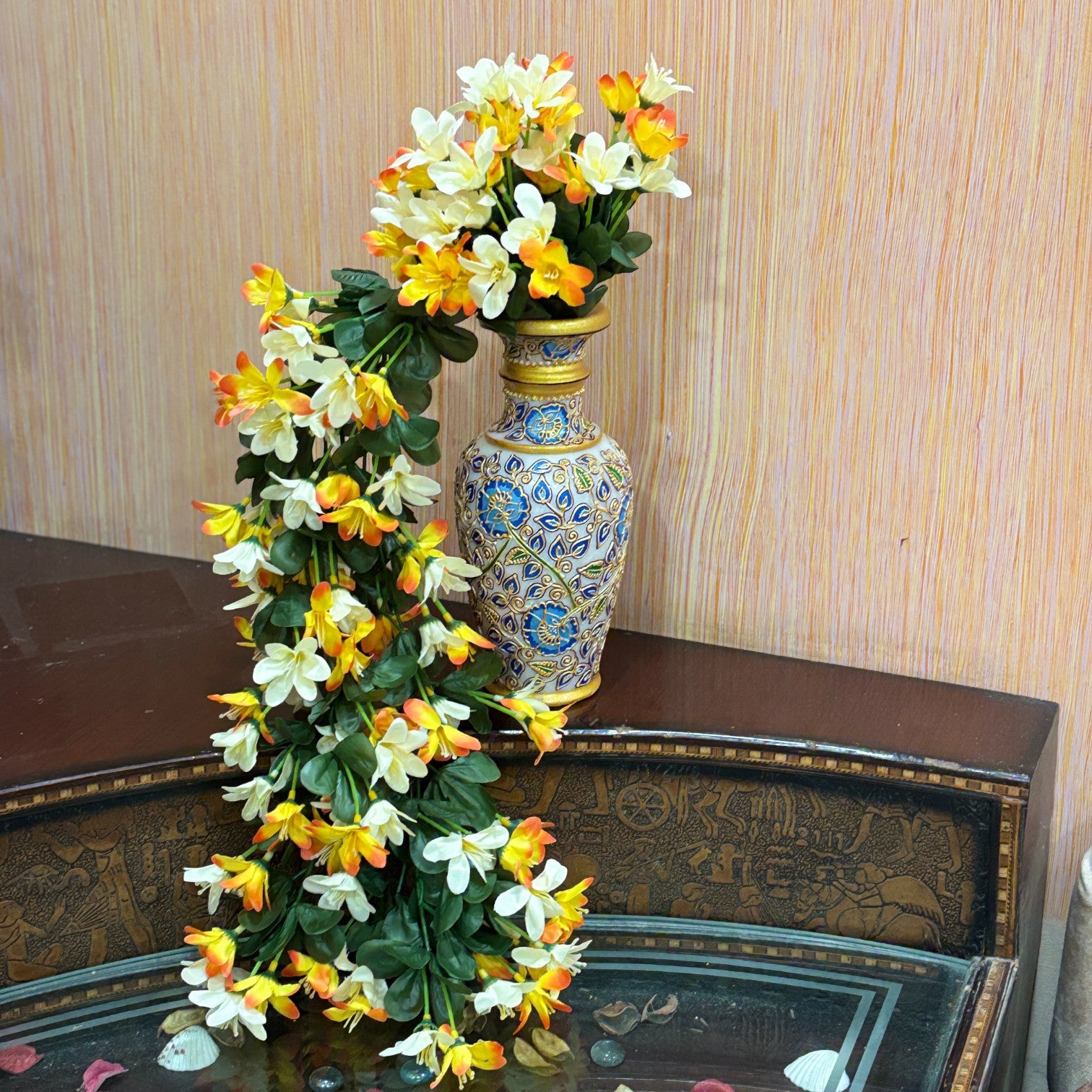 Artificial Hanging Flowers for Decoration | Flower Bunch for Wall, Door, Balcony | Decorative Hanging for Home Décor, Diwali Decoration & Gifting - 27 Inch - Apkamart #Color_Orange