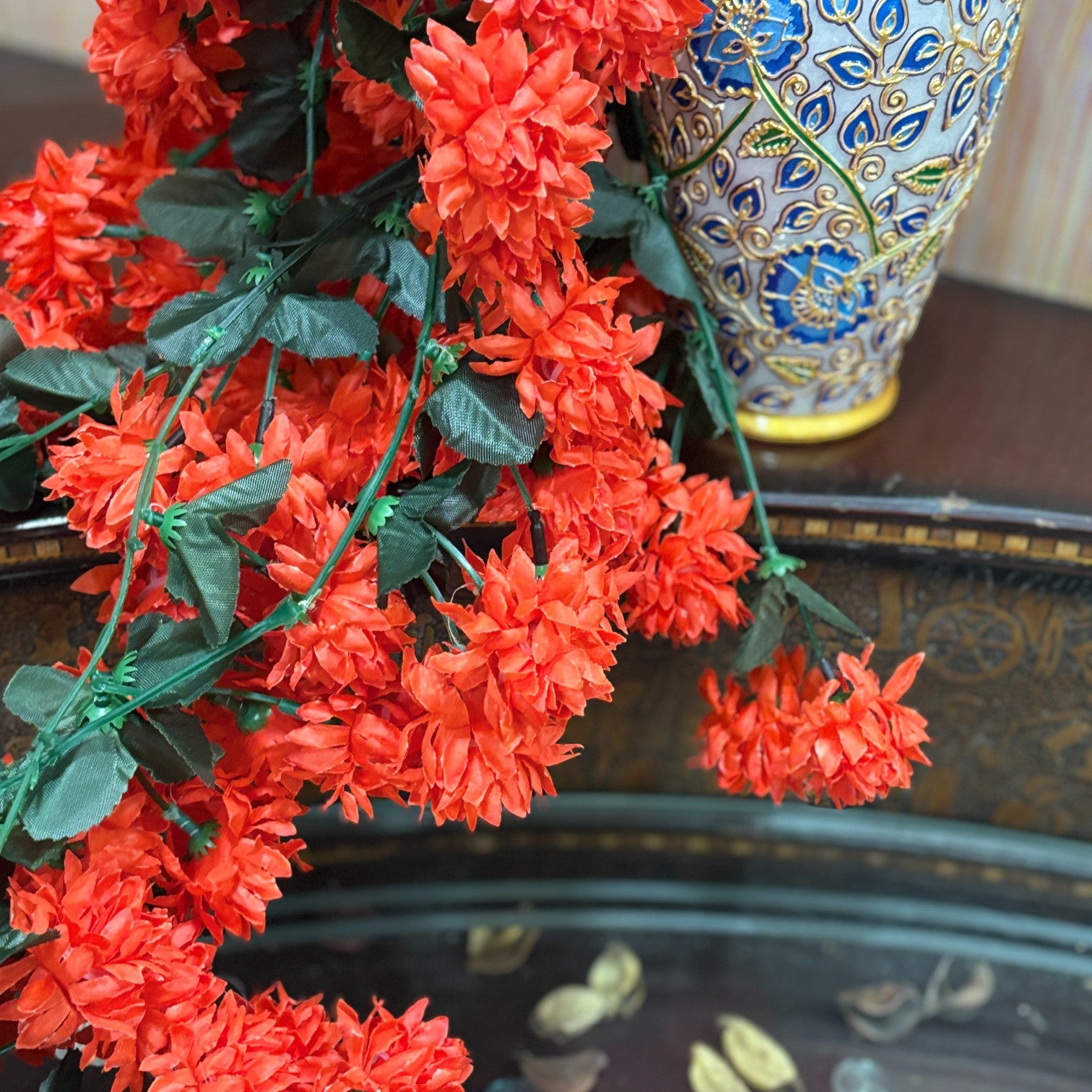 Artificial Hanging Flower for Home Decor | Decorative Wall Hanging | Balcony Garden Indoor Outdoor Decorative Hanging Plant for Living Room Bedroom Office - 37 Inch - Apkamart #Color_Red