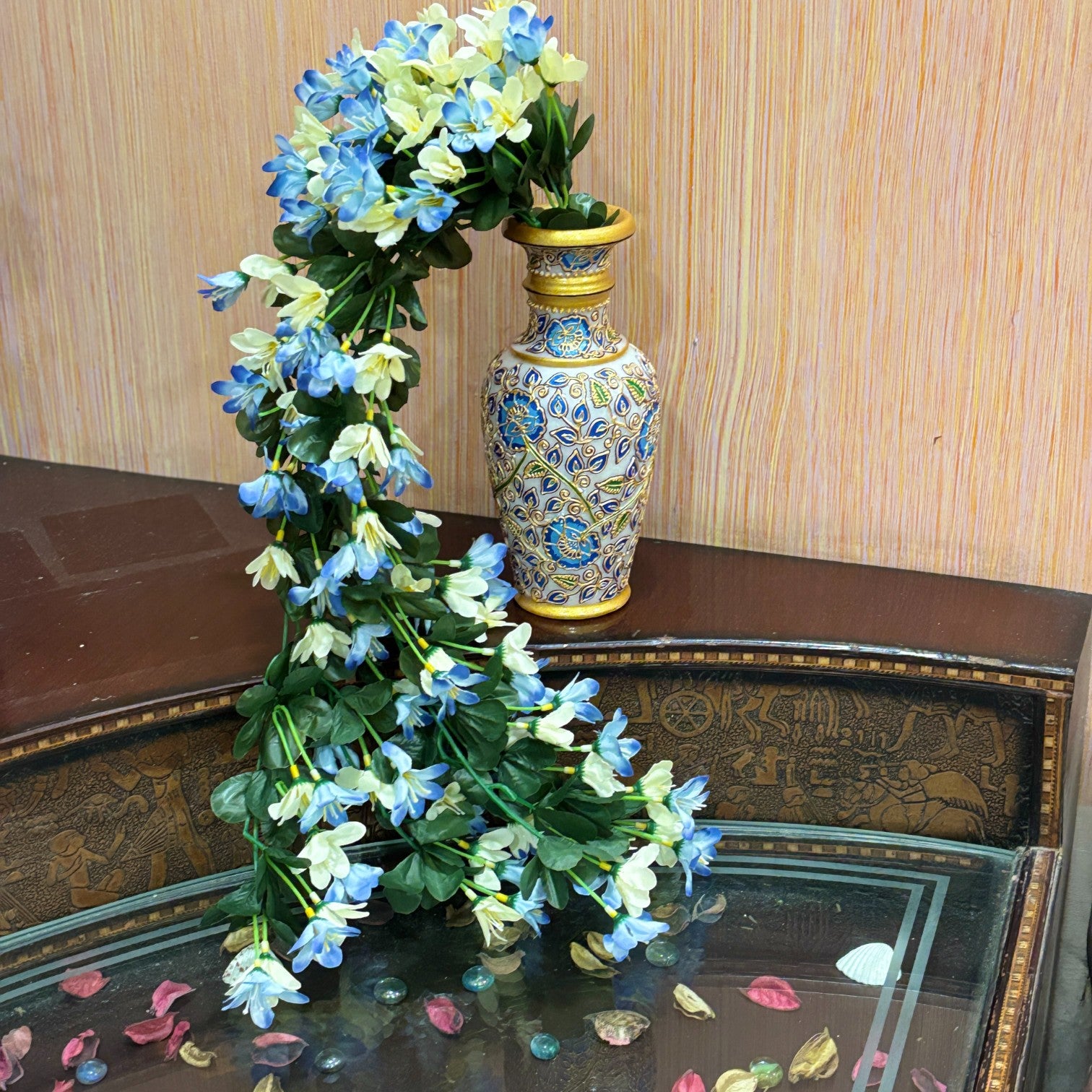 Artificial Hanging Flowers for Decoration | Flower Bunch for Wall, Door, Balcony | Decorative Hanging for Home Décor, Diwali Decoration & Gifting - 27 Inch - Apkamart #Color_Blue