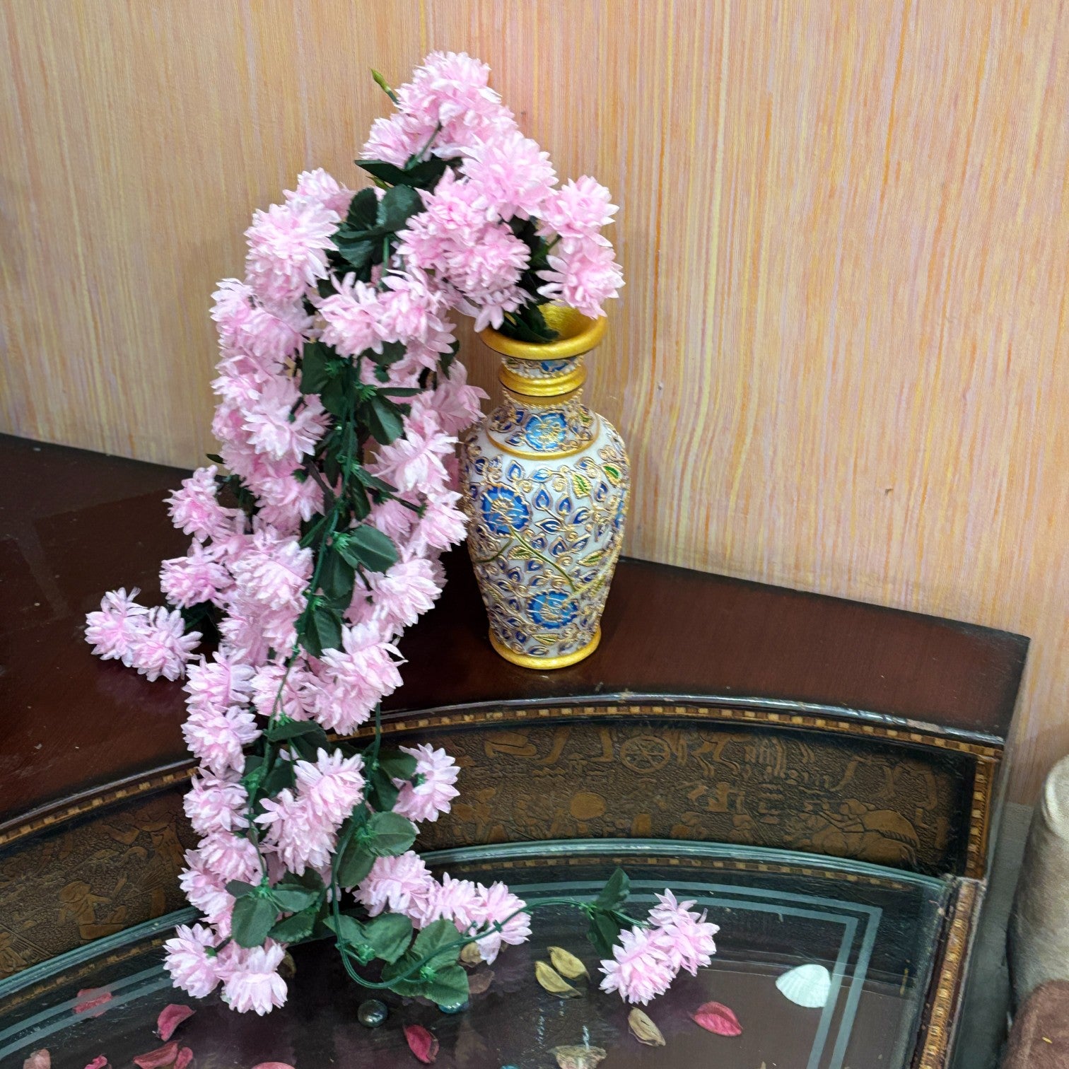 Artificial Hanging Flower for Home Decor | Decorative Wall Hanging | Balcony Garden Indoor Outdoor Decorative Hanging Plant for Living Room Bedroom Office - 37 Inch - Apkamart #Color_Pink