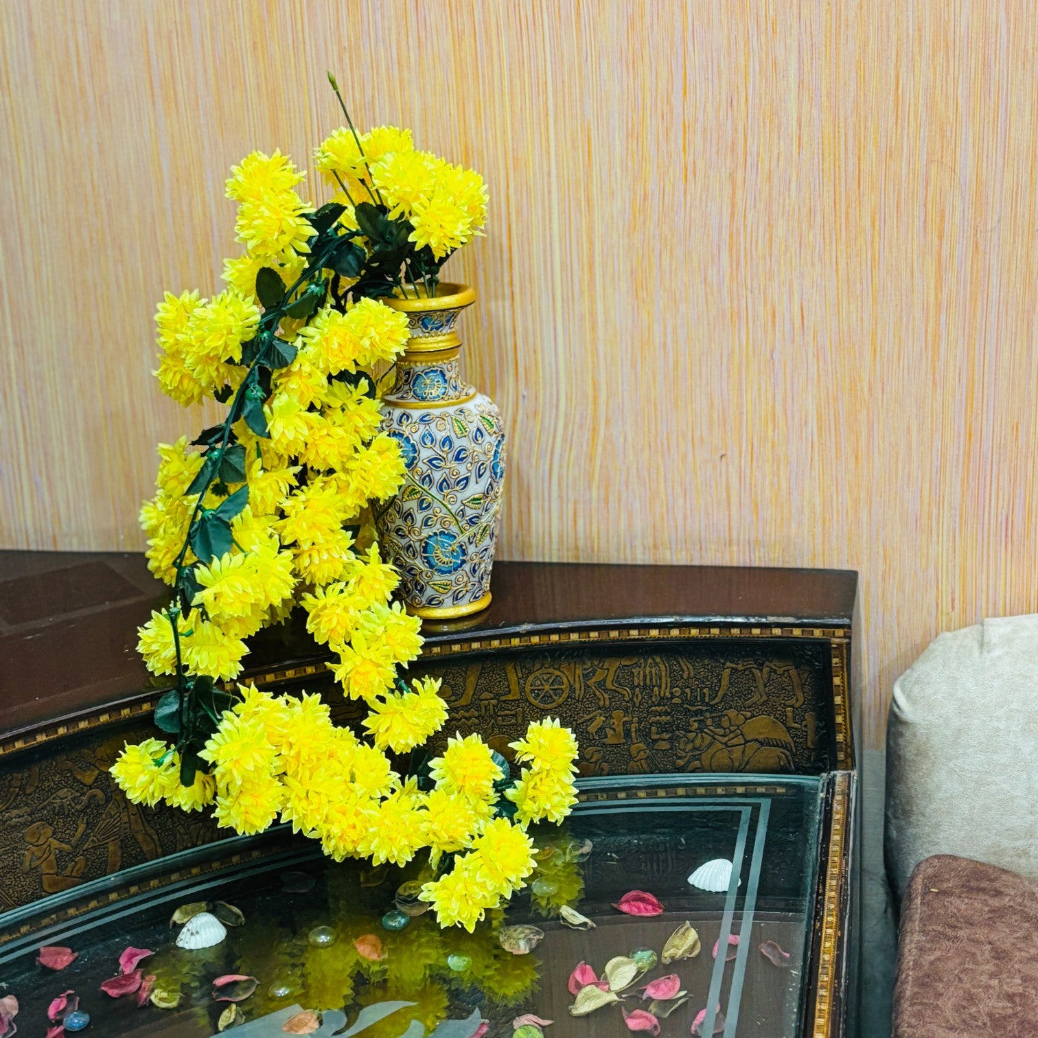 Artificial Hanging Flower for Home Decor | Decorative Wall Hanging | Balcony Garden Indoor Outdoor Decorative Hanging Plant for Living Room Bedroom Office - 37 Inch - Apkamart #Color_Yellow