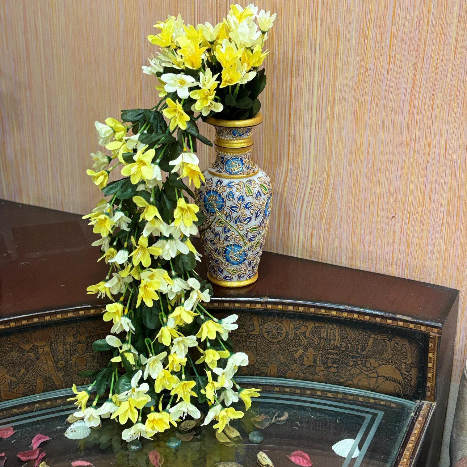 Artificial Hanging Flowers for Decoration | Flower Bunch for Wall, Door, Balcony | Decorative Hanging for Home Décor, Diwali Decoration & Gifting - 27 Inch - Apkamart #Color_Yellow