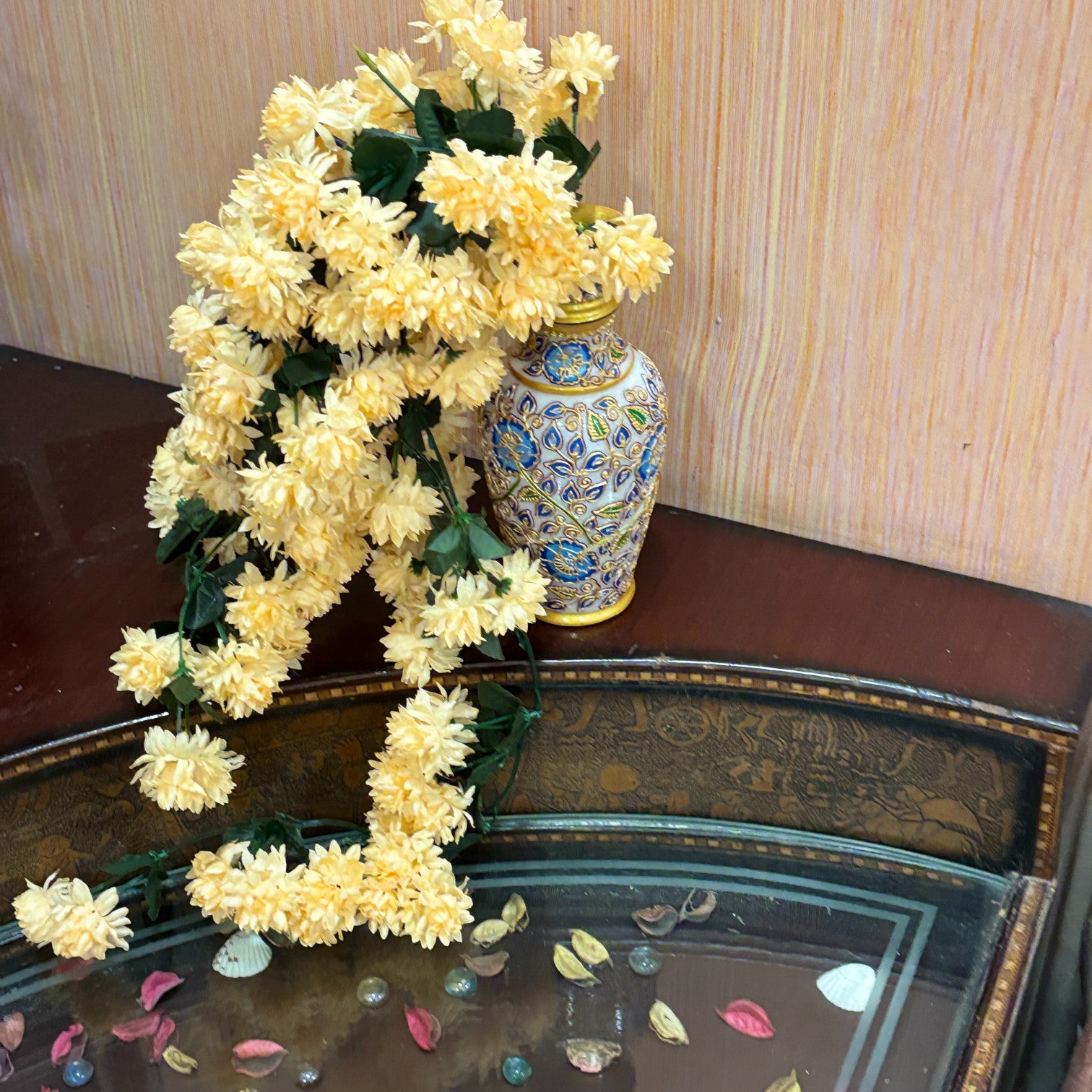 Artificial Hanging Flower for Home Decor | Decorative Wall Hanging | Balcony Garden Indoor Outdoor Decorative Hanging Plant for Living Room Bedroom Office - 37 Inch - Apkamart #Color_Orange